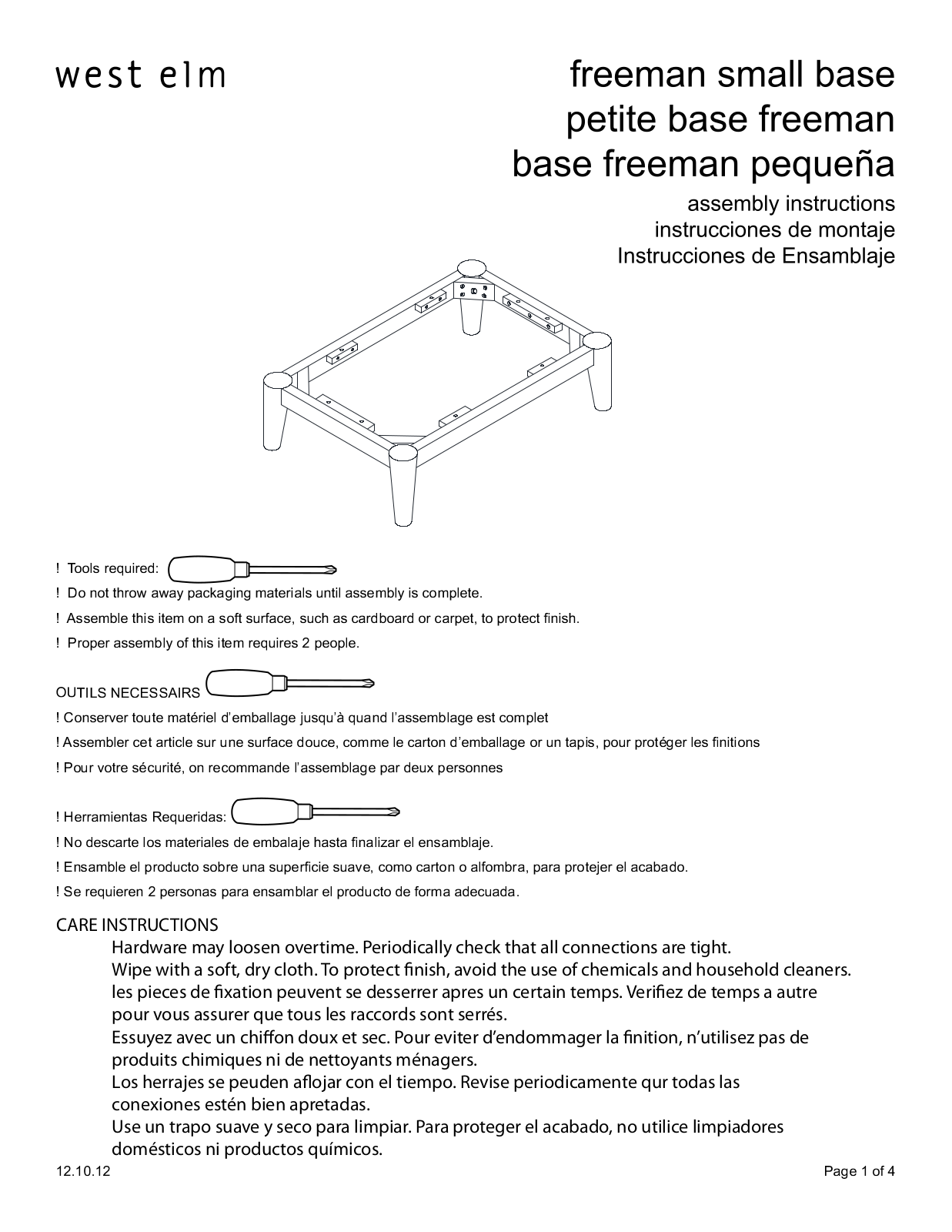 West Elm Freeman Single Base Assembly Instruction