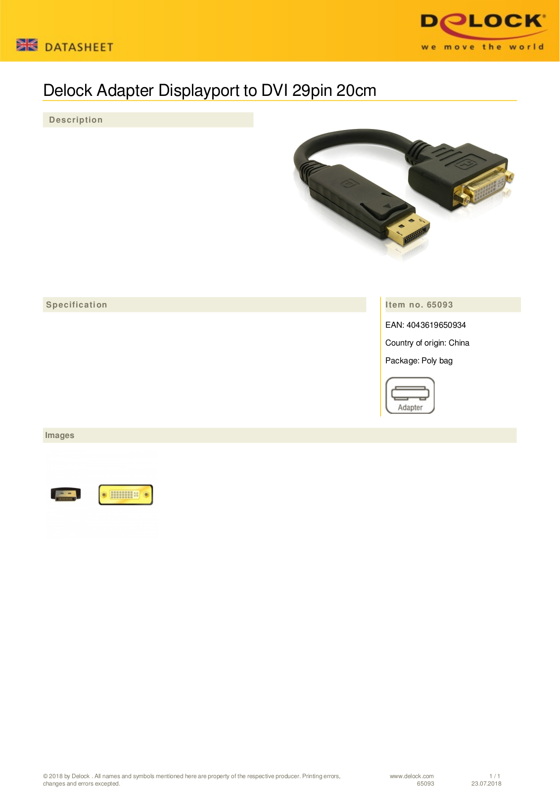 DeLOCK DisplayPort  Stecker  auf DVI  Buchse  Adapter User Manual