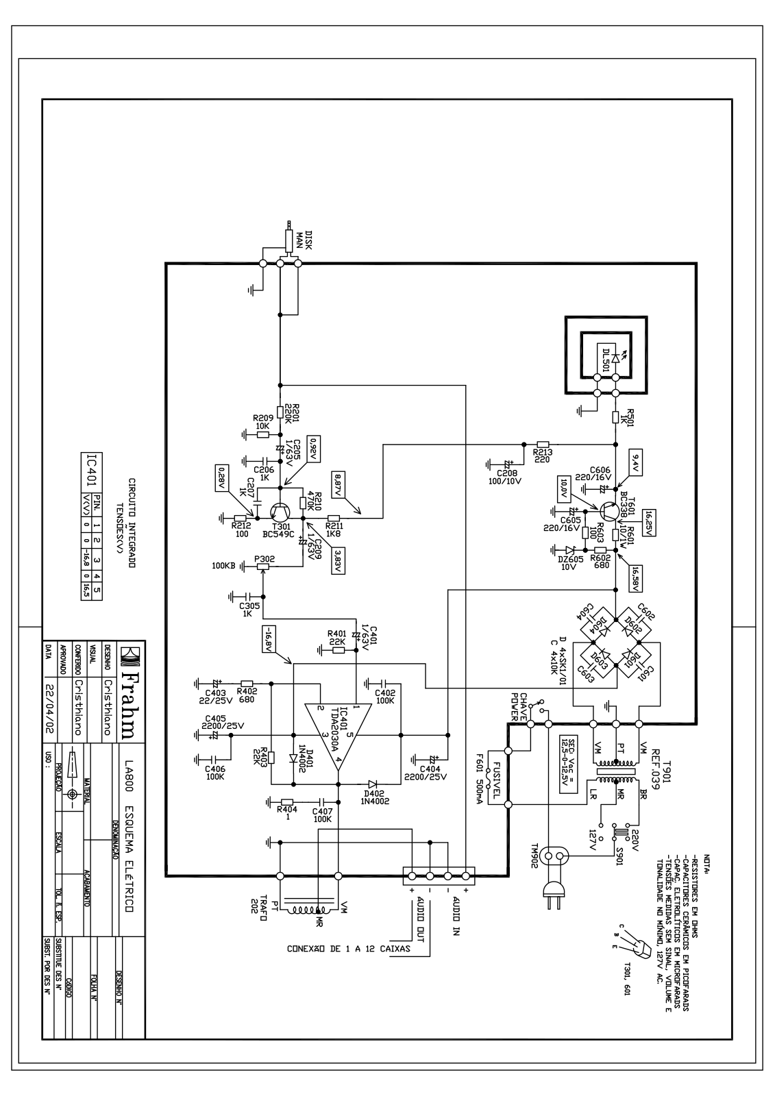 FRAHM LA800 Schematic