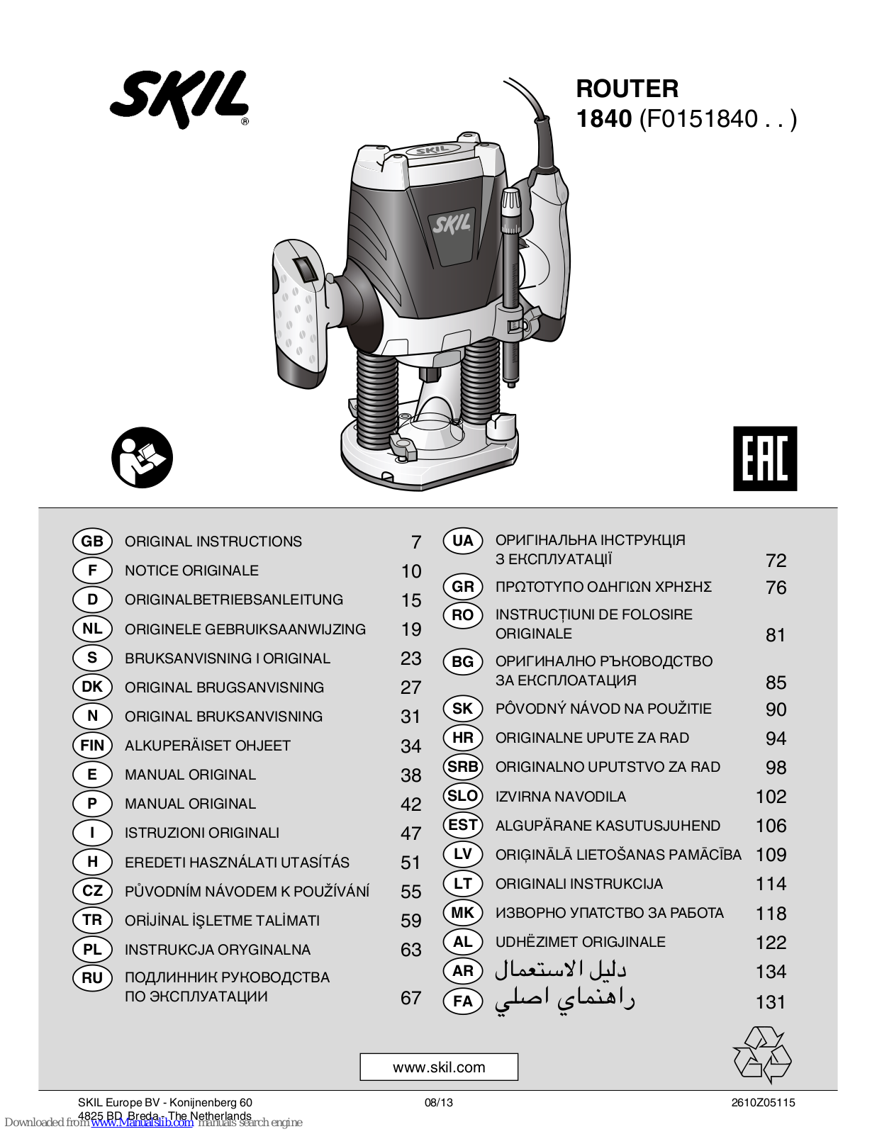 Skil 1840, F0151840 Original Instructions Manual