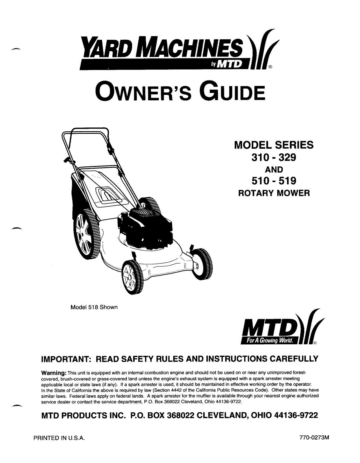 Yard Machines 310-329, 510-519 User Manual