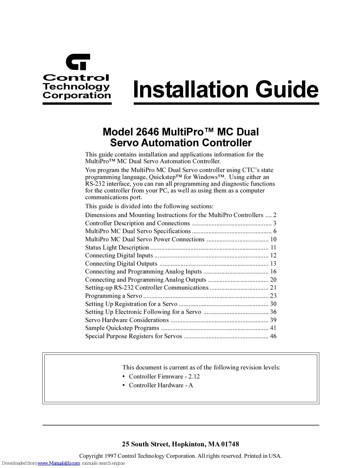 Control Technology 2646 MultiPro Installation Manual - ManualMachine.com