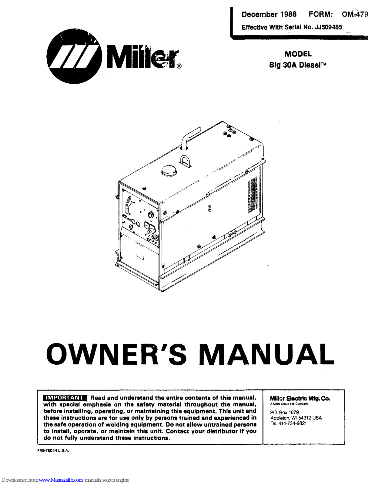 Miller 30a Owner's Manual