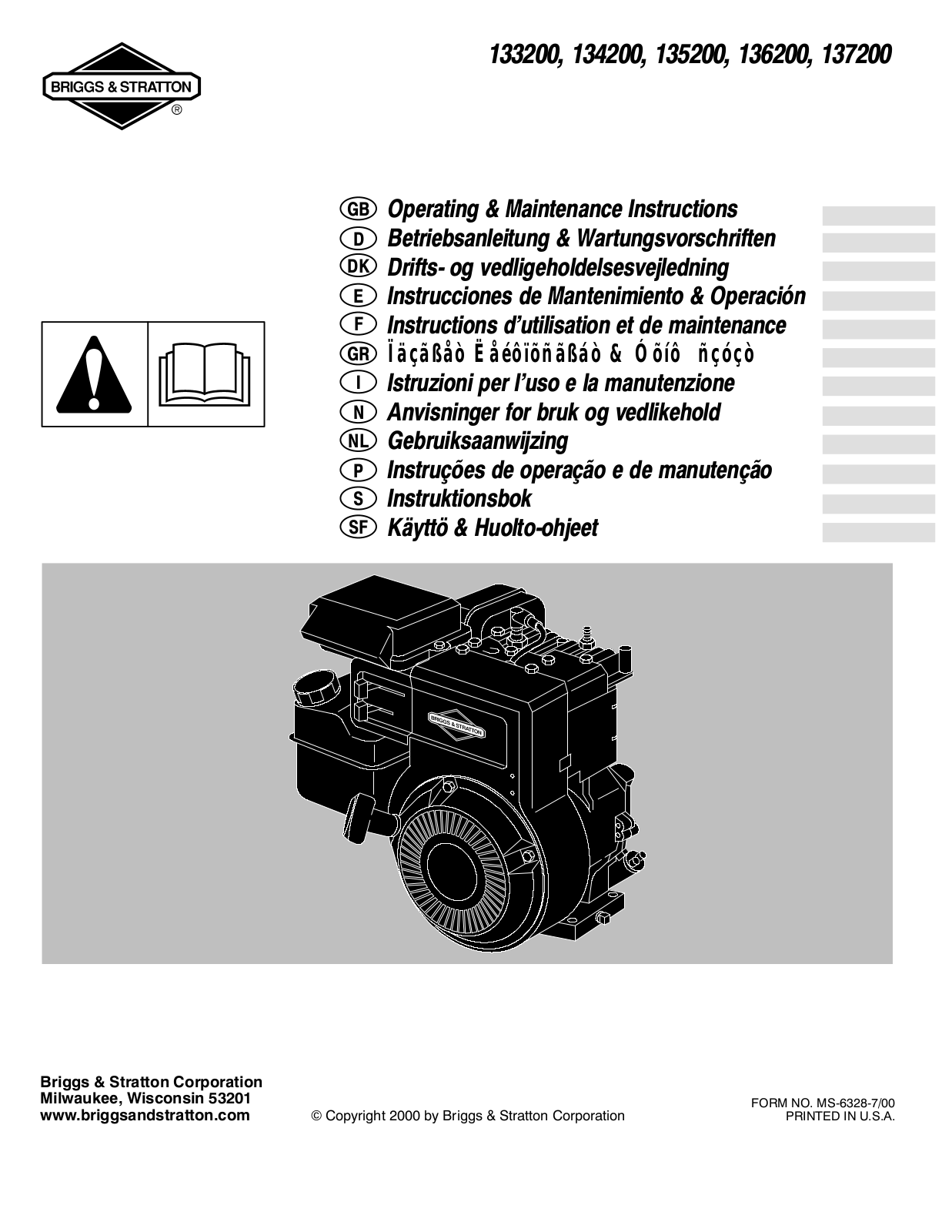 Briggs & Stratton 137200, 134200, 136200, 135200, 133200 User Manual 2