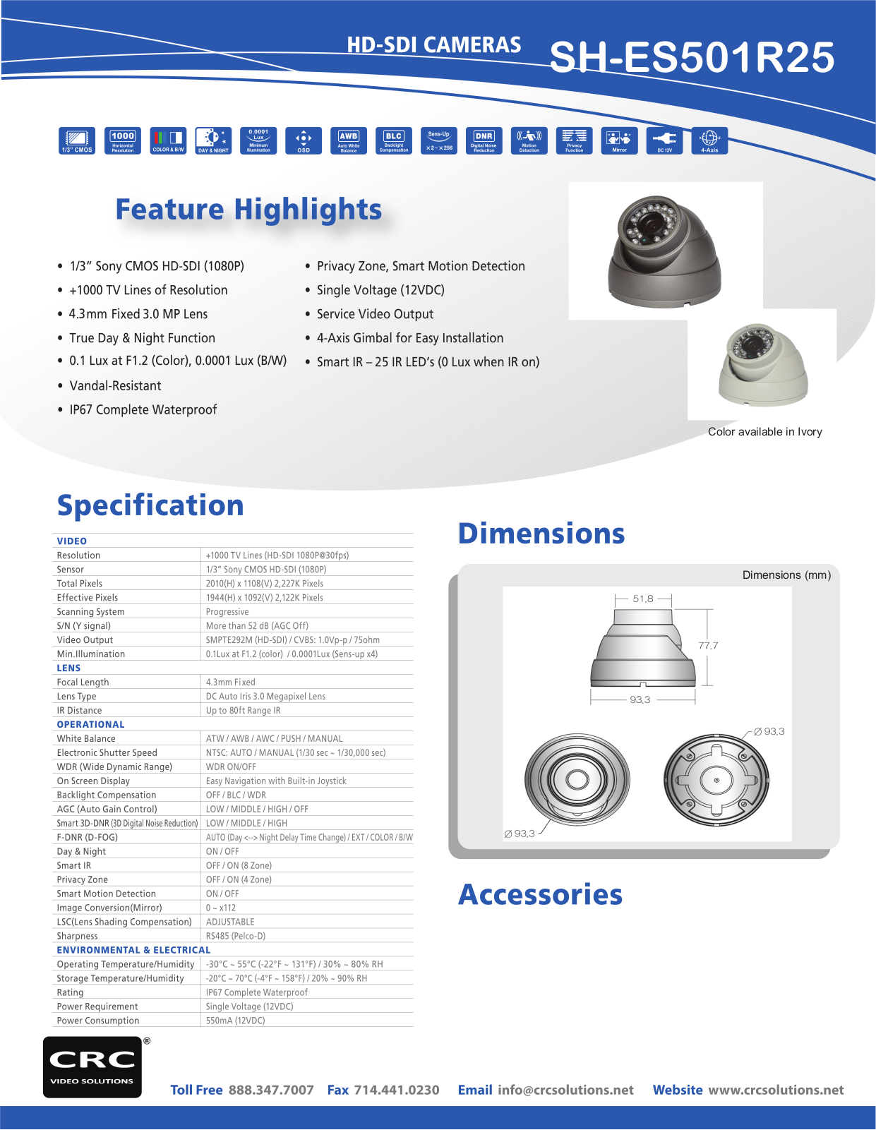 Cantek SH-ES501R25-IVORY Specsheet