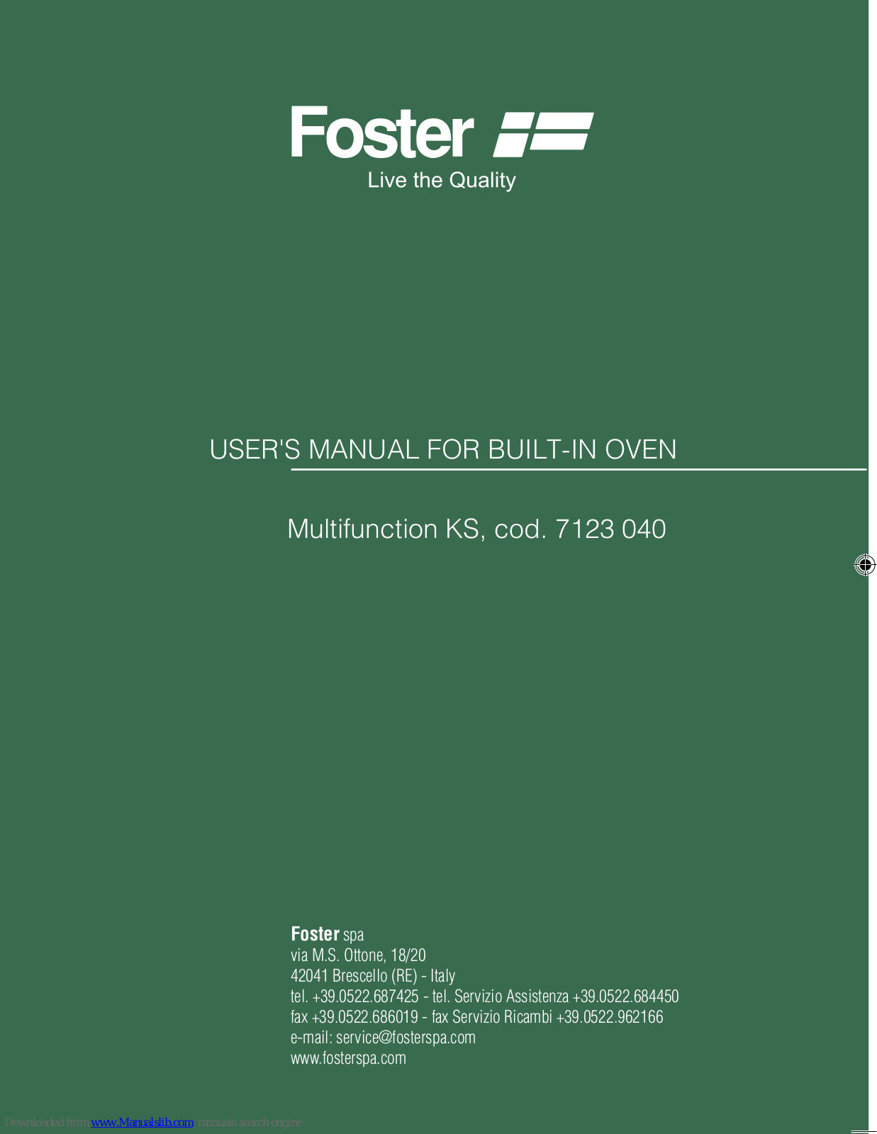 Foster Multifunction KS, cod. 7123 040, KS 7123 040 User Manual