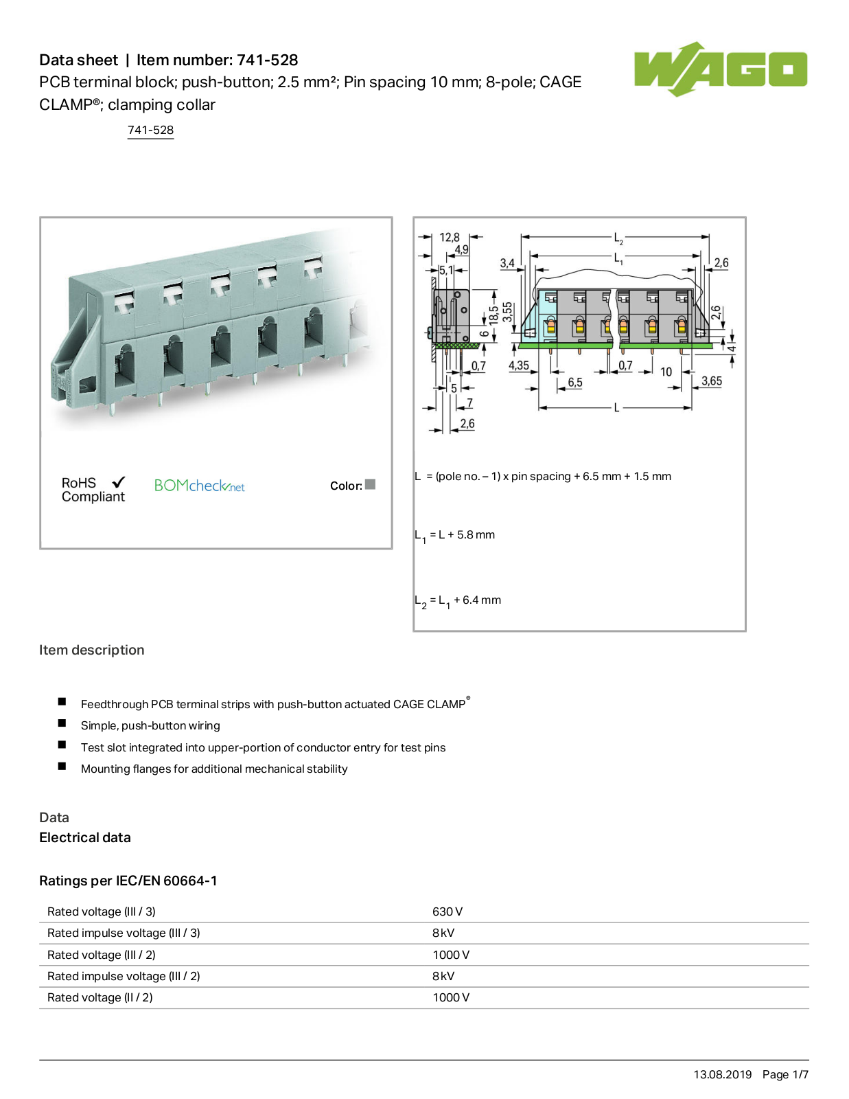 Wago 741-528 Data Sheet