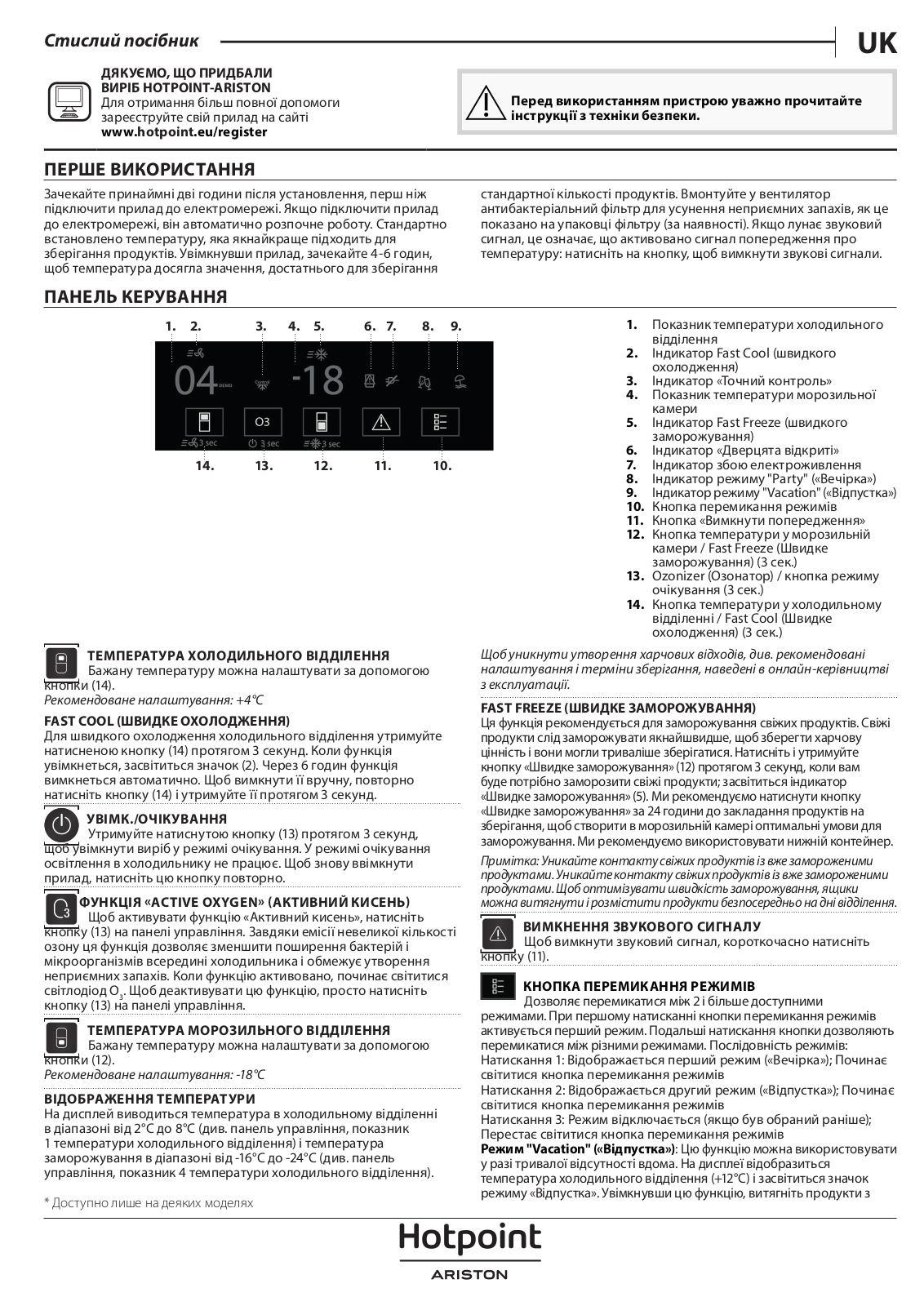 HOTPOINT/ARISTON HAC18 T542 Daily Reference Guide