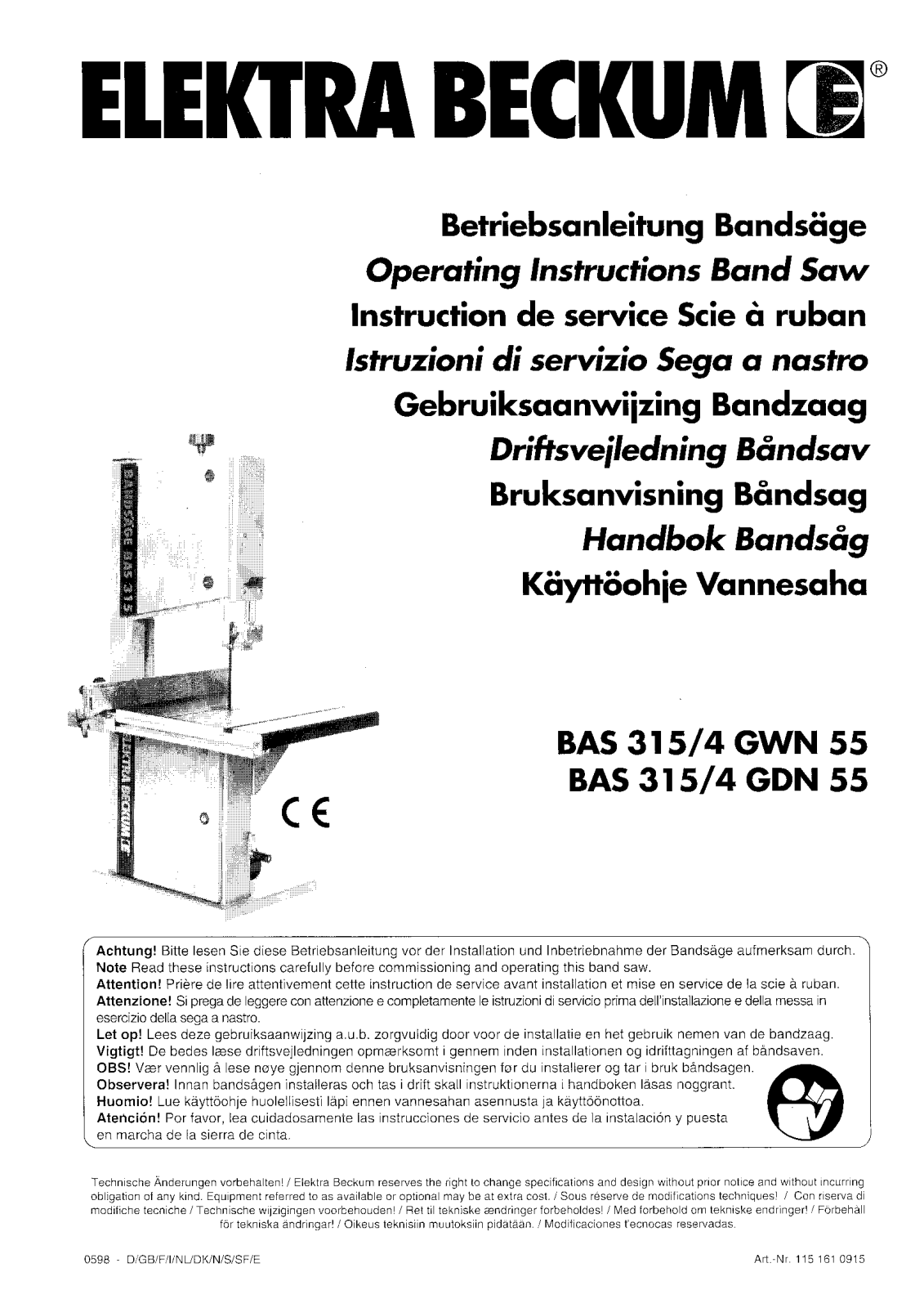 Metabo BAS 315-4 GWN 55, BAS 315-4 GDN 55 User Manual