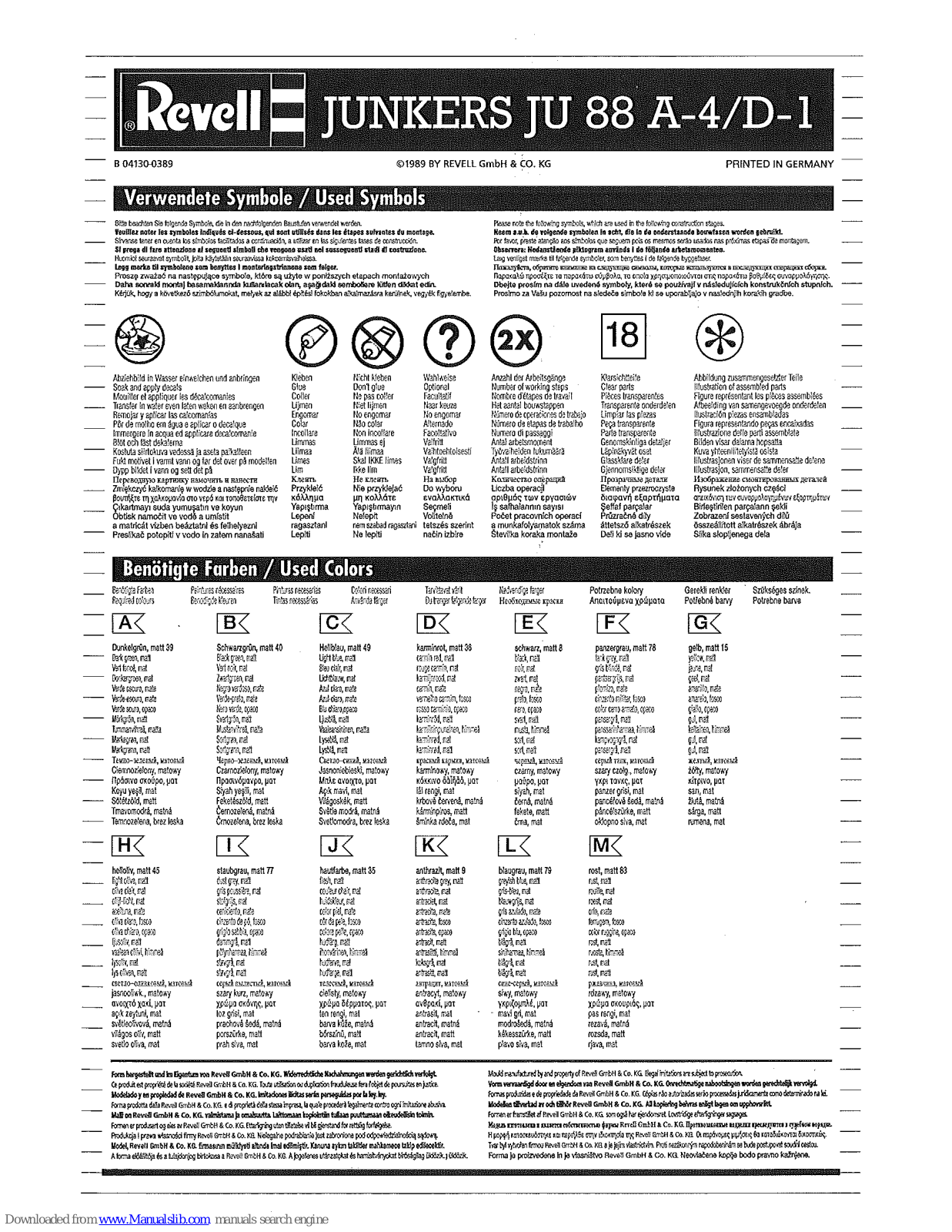 REVELL Junkers JU 88 A-4/D-1 Assembly Manual