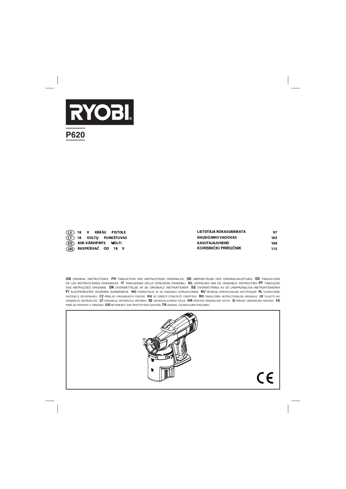 Ryobi P620 User guide