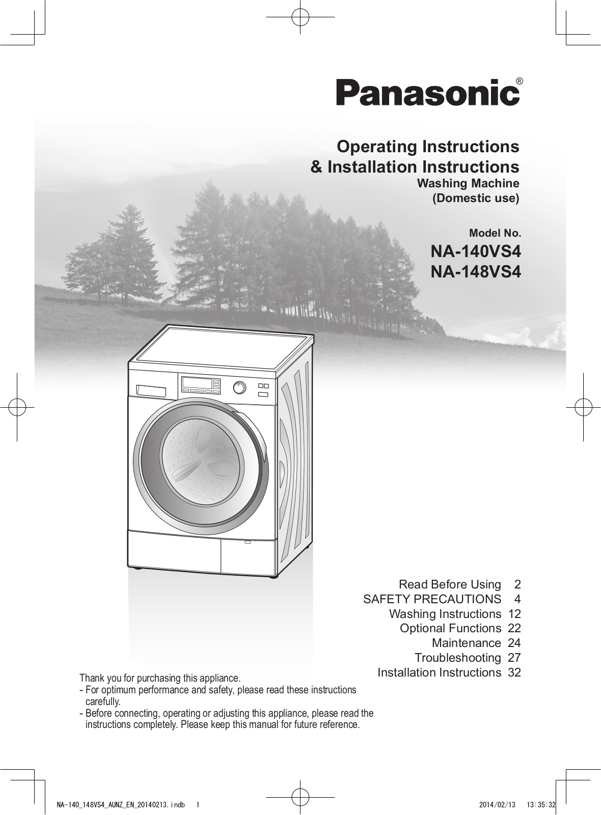 Panasonic NA-140VS4WAU User Manual