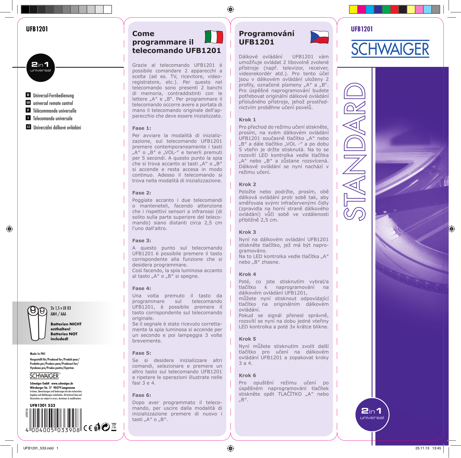 Schwaiger UFB1201 User manual