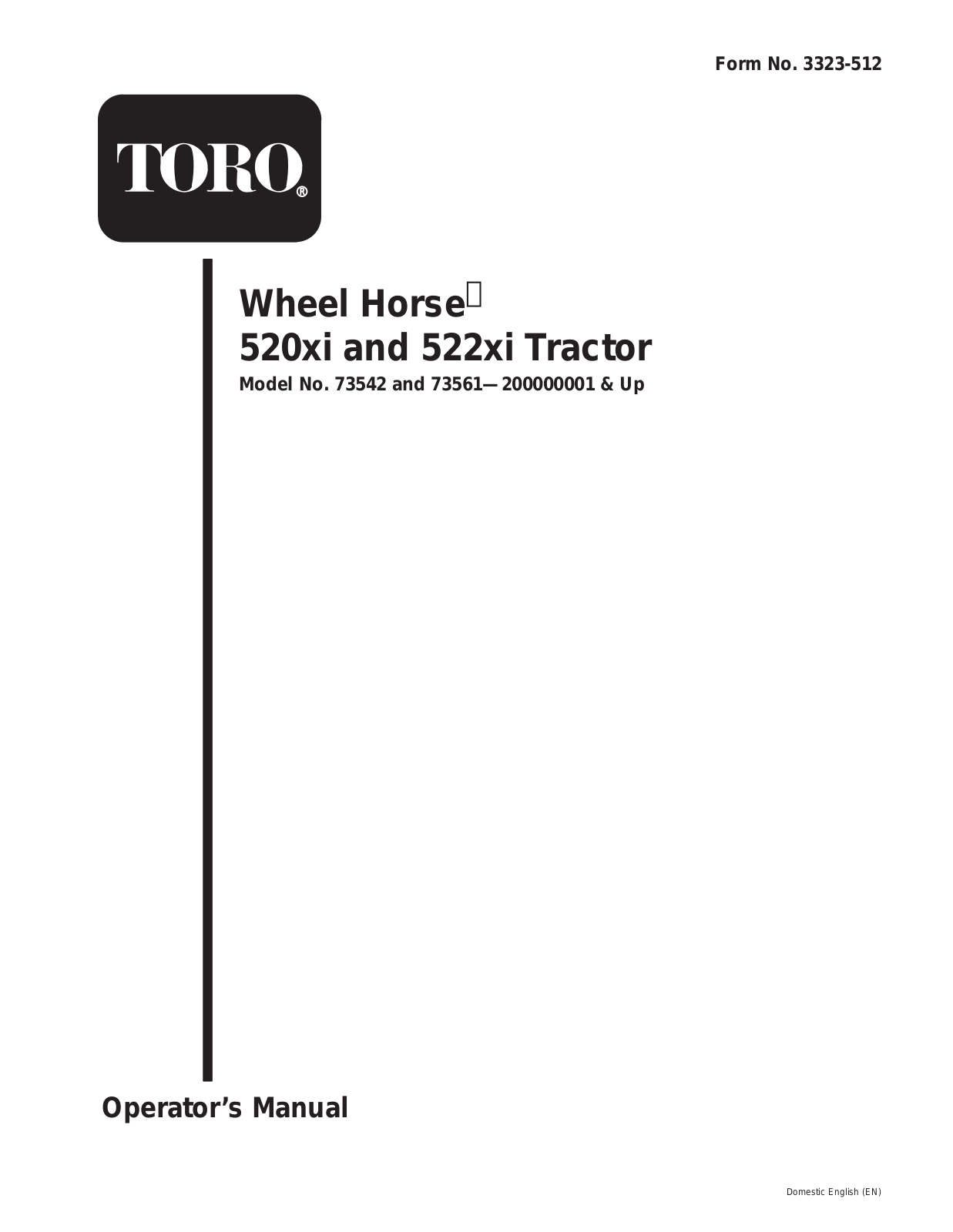 Toro 73561, Wheel Horse 520xi, Wheel Horse 522xi Operator's Manual