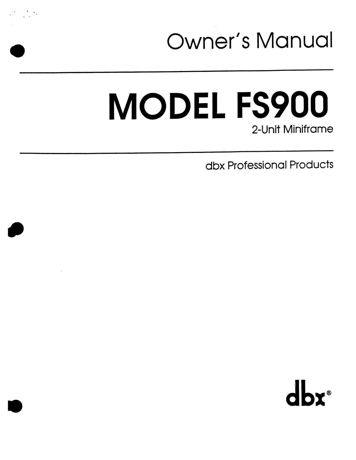 dbx FS900 Owners Manual