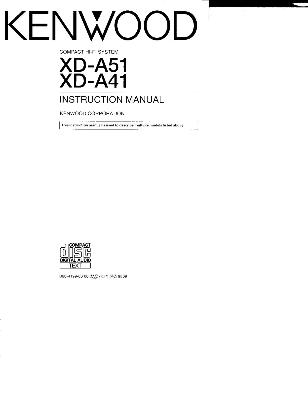 Kenwood XD-A51, RXD-A41, RXD-A51, LS-N452, XD-A41 Owner's Manual