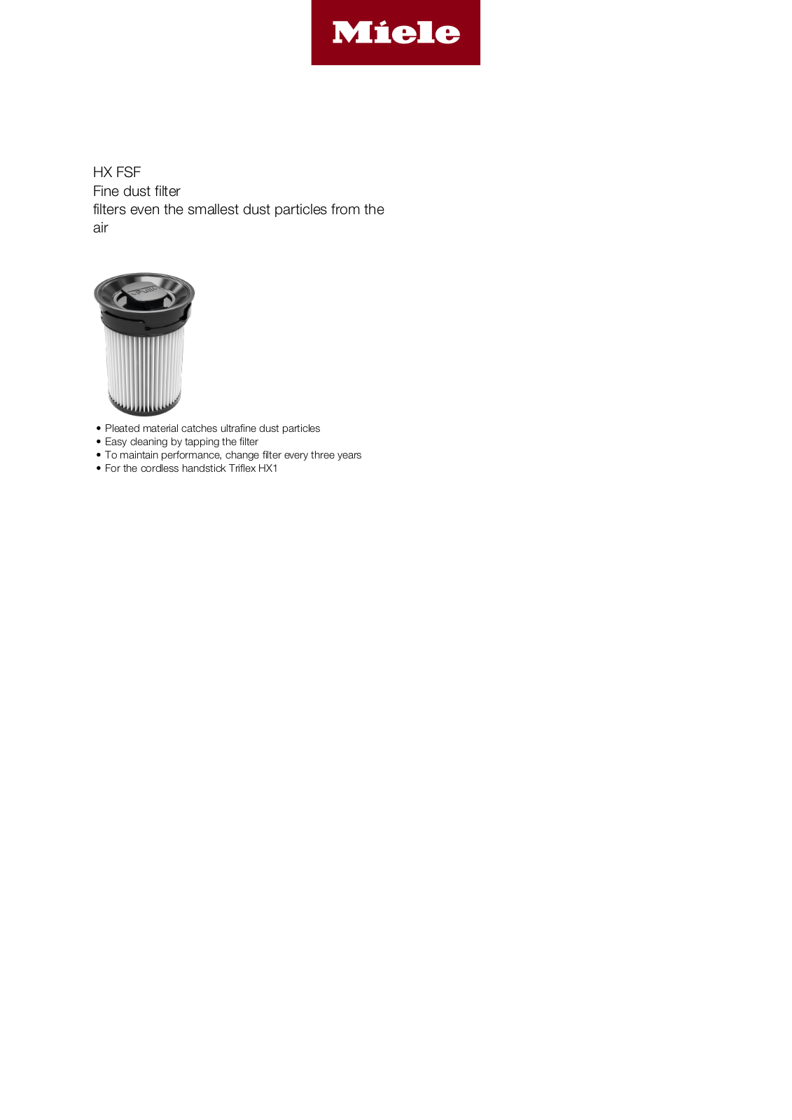 Miele HX FSF Specification Sheet