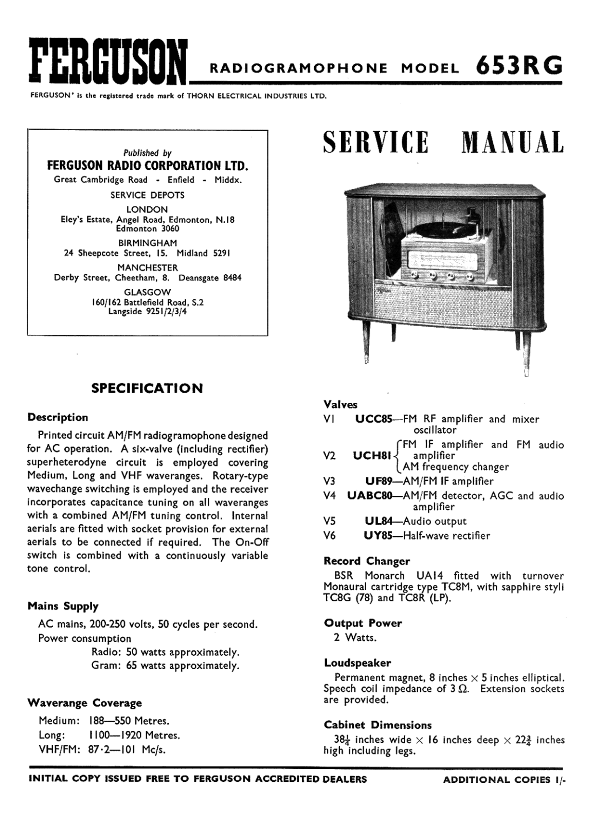 Ferguson 653-RG Service manual