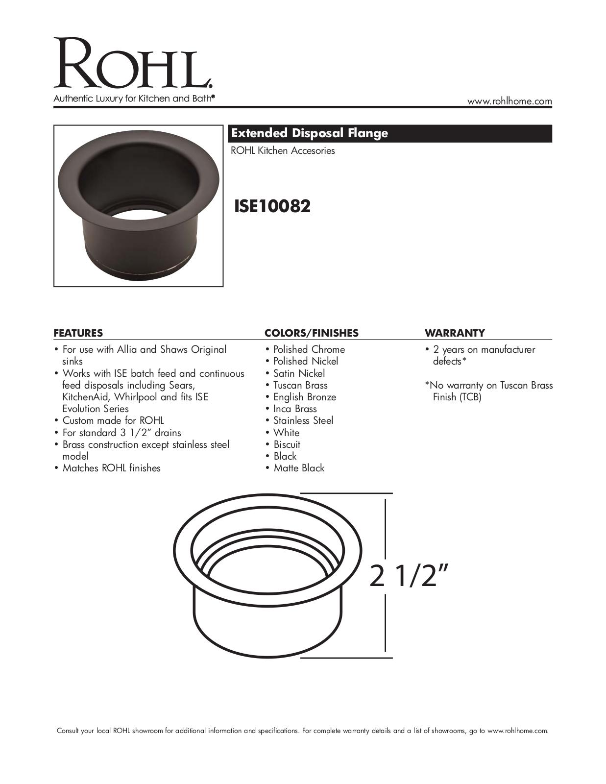 Rohl ISE10082 Specification Sheet - ManualMachine.com