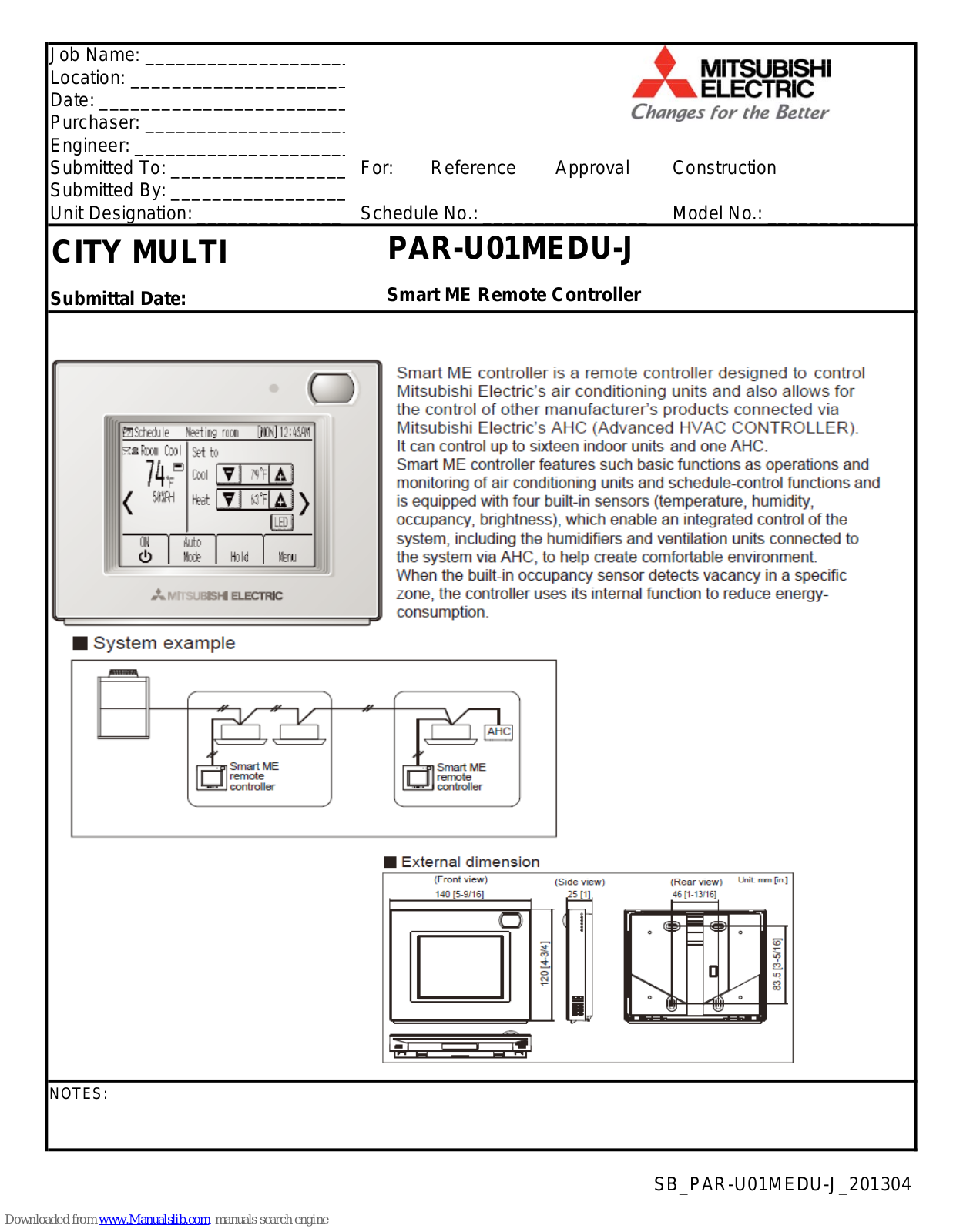 Mitsubishi Electric PAR-U01MEDU-J Instruction Manual