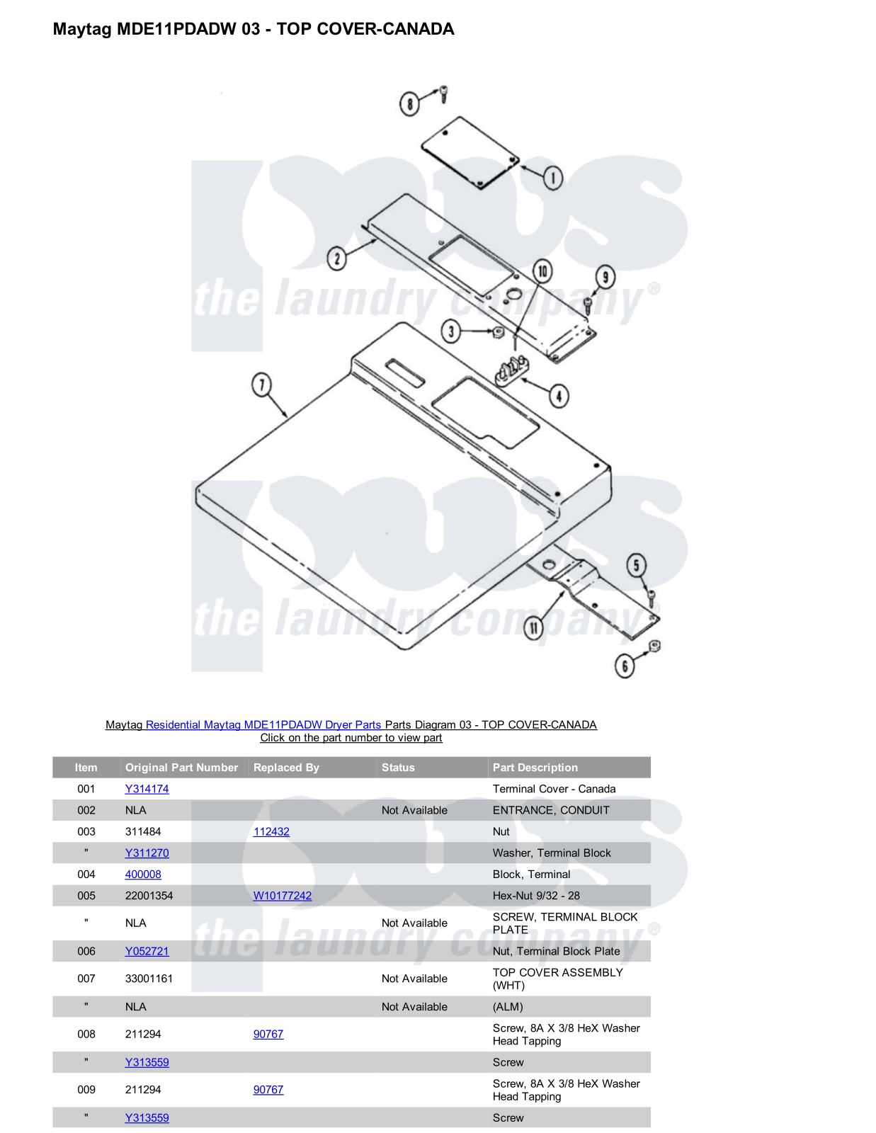 Maytag MDE11PDADW Parts Diagram