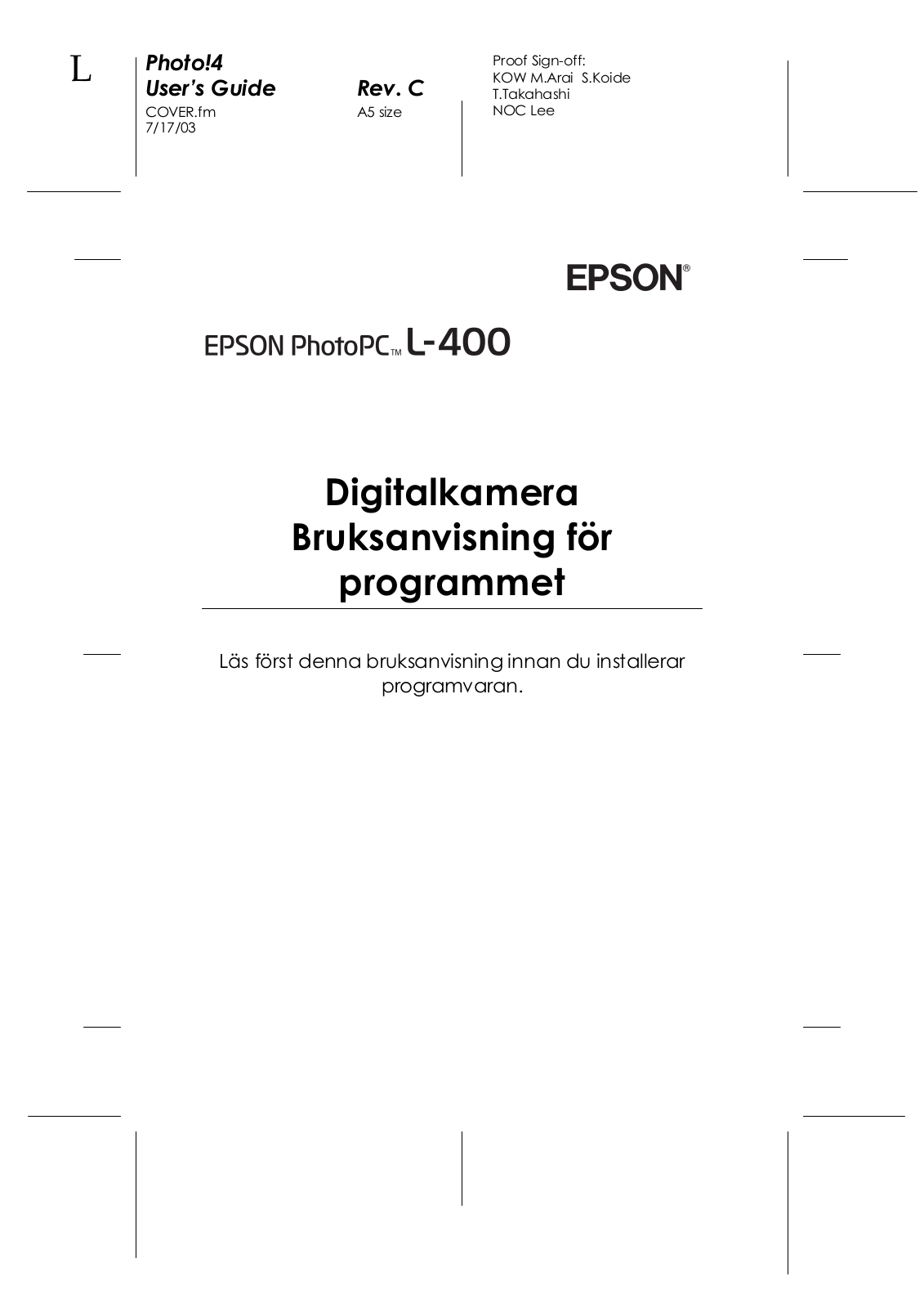 Epson PHOTOPC L-400 Software  Manual