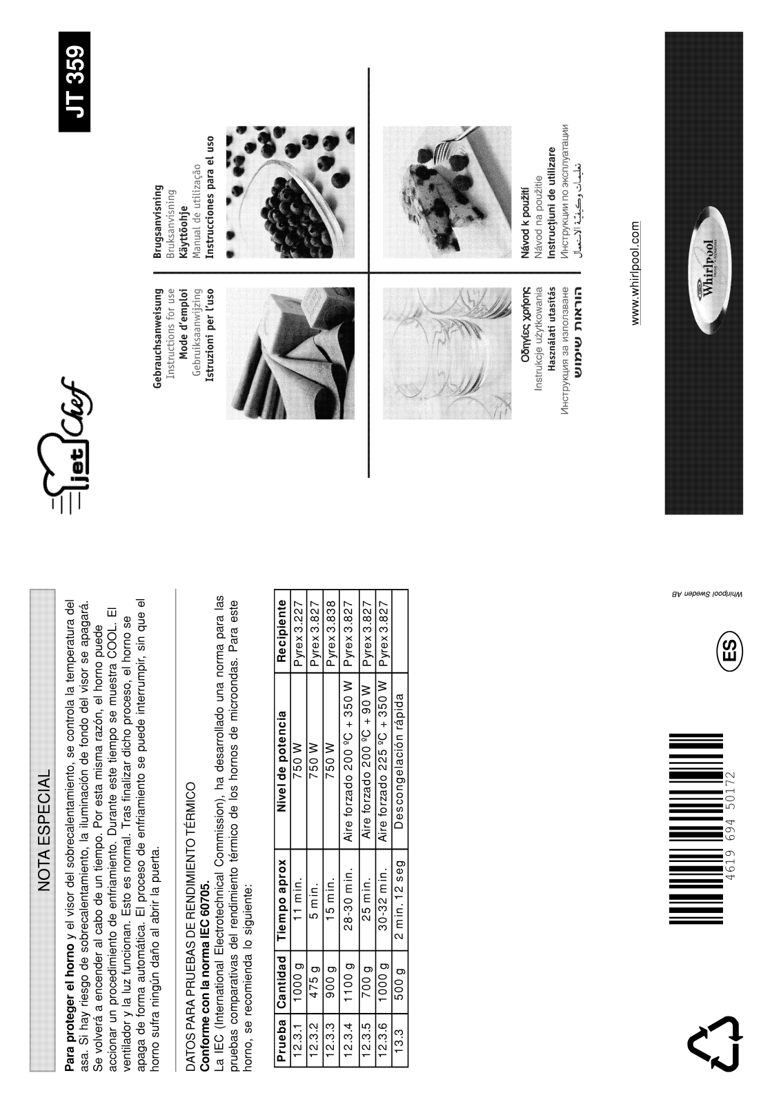 Whirlpool JT 359 black, JT 359 alu User Manual