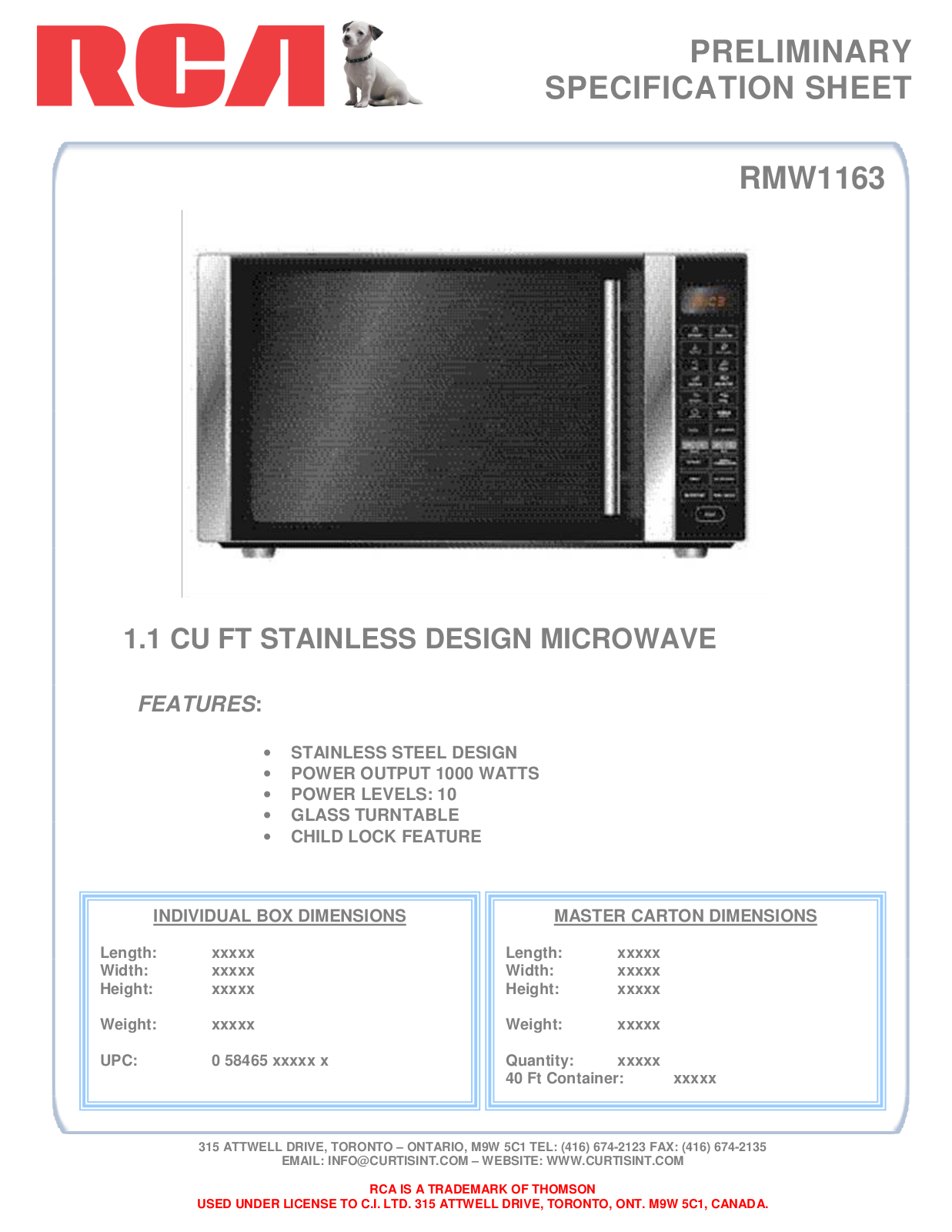 RCA RMW1163 User Manual