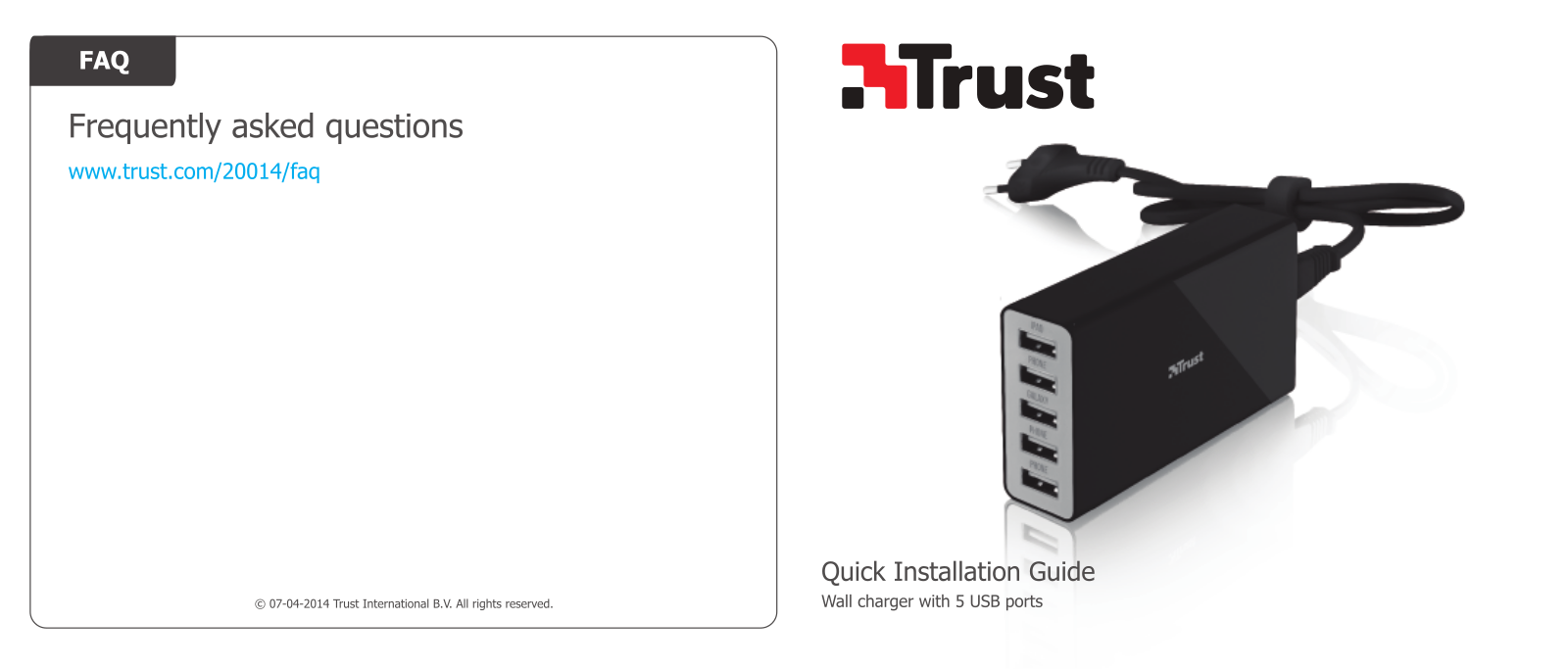 Trust 20014, Wall charger with 5 USB ports 25W User guide