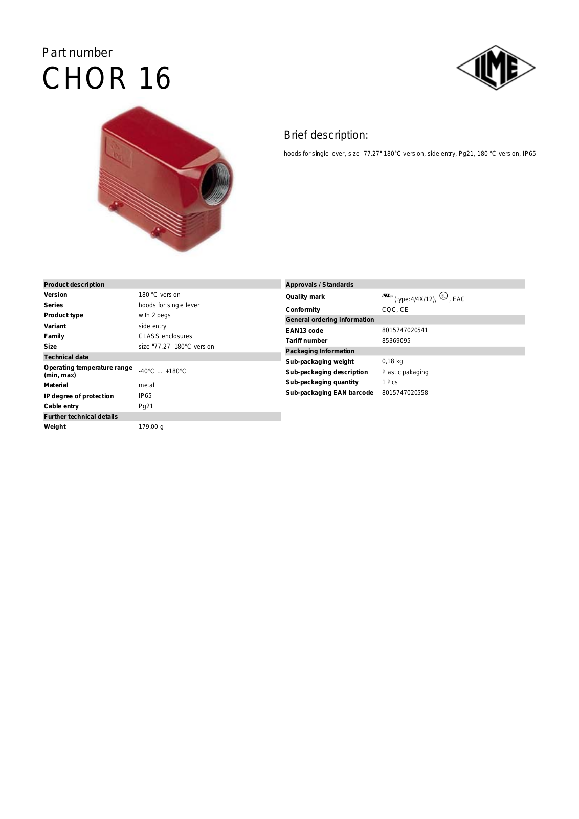 ILME CHOR-16 Data Sheet