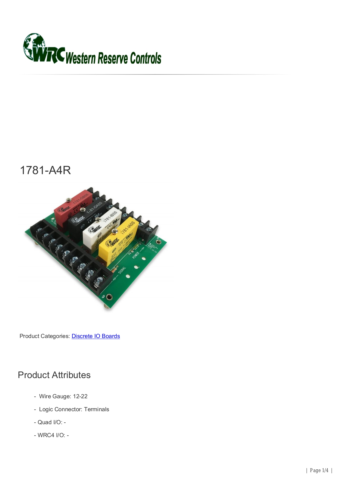 Western Reserve Controls 1781-A4R Data Sheet