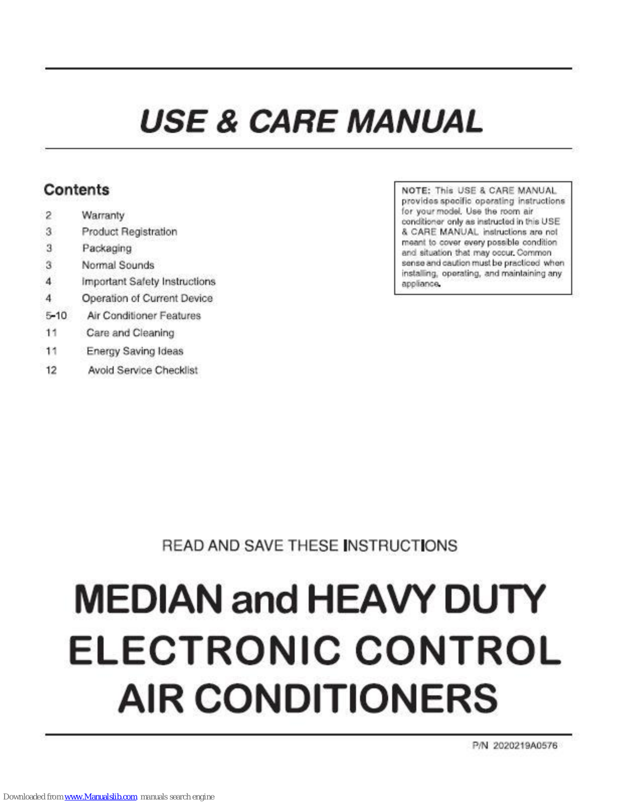 Frigidaire FAM156R1A, FAM186R2A, FAM18ER2A, FAS226R2A, FAS256R2A Use & Care Manual