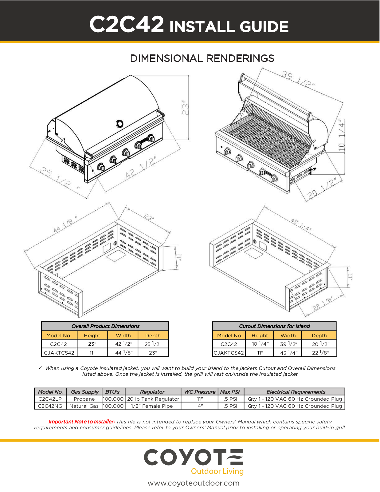 Coyote C2C42NG, C2C42LP Installation Manual