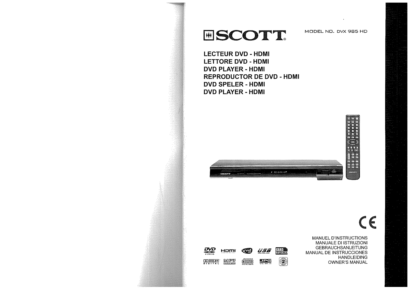 Scott DVX 985 HD USER MANUAL AND INSTALLATION INSTRUCTIONS