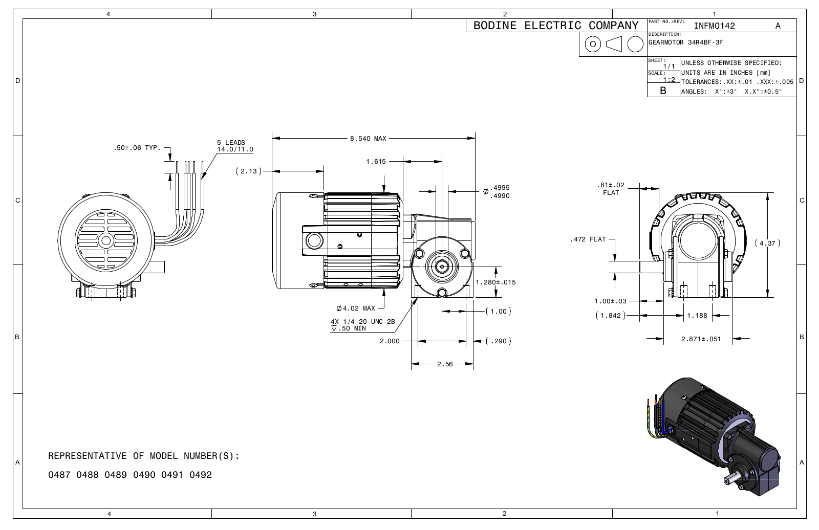 Bodine 0487, 0488, 0489, 0490, 0491 Reference Drawing