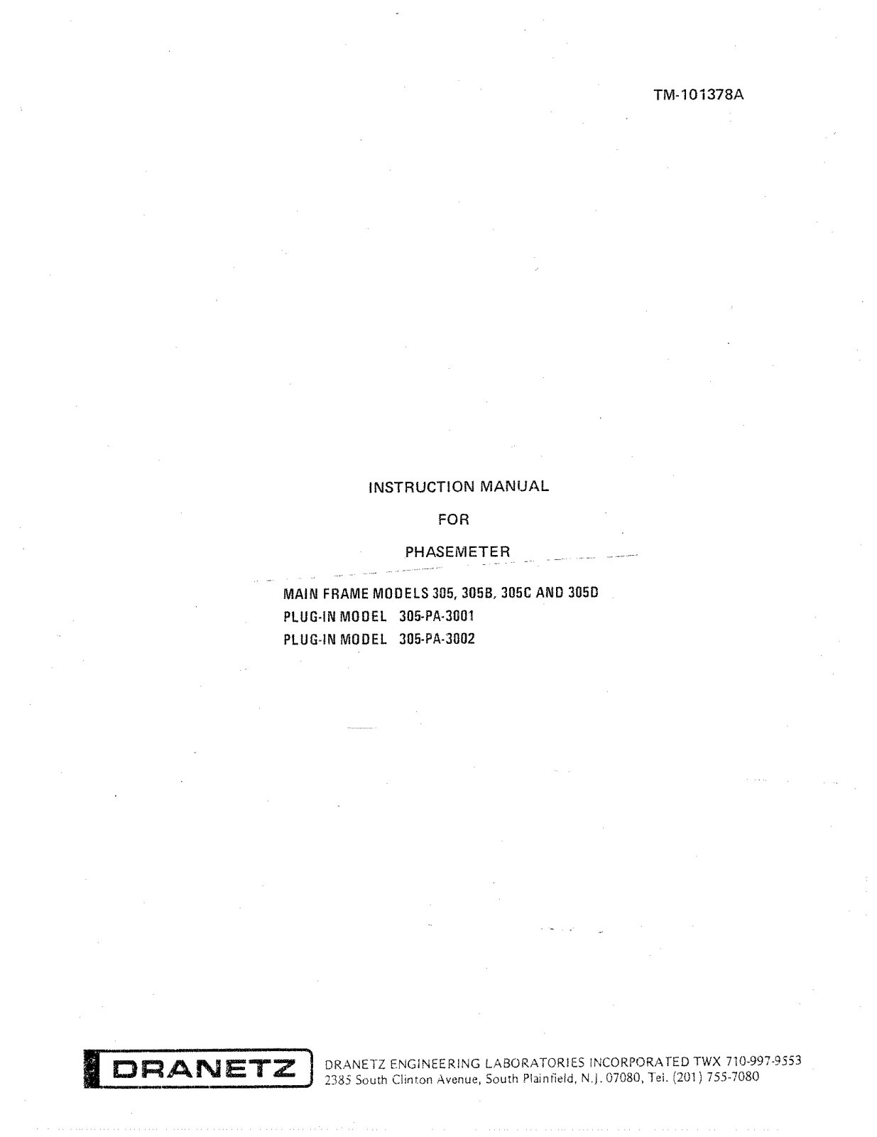 Dranetz 305-PA-3002, 305-PA-3001, 305C, 305D, 305B Service manual