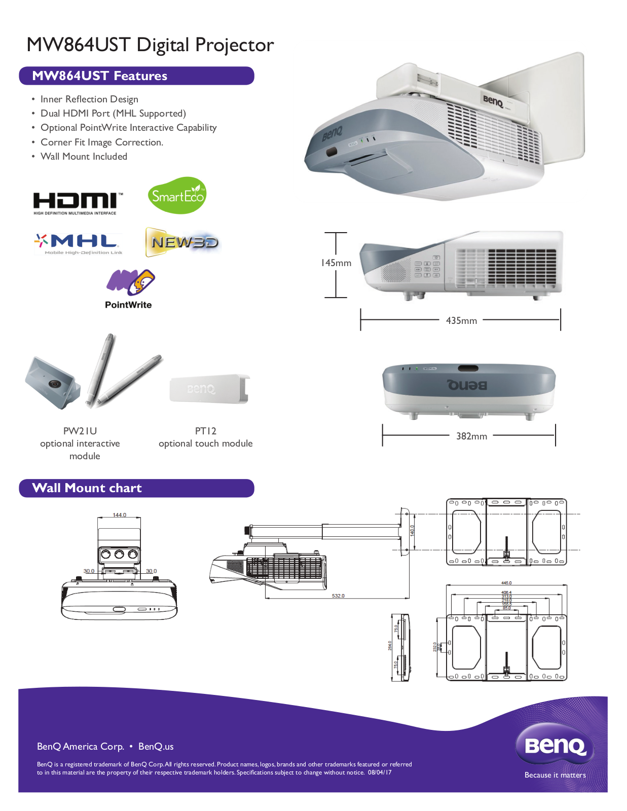 BenQ MW864UST Product Sheet