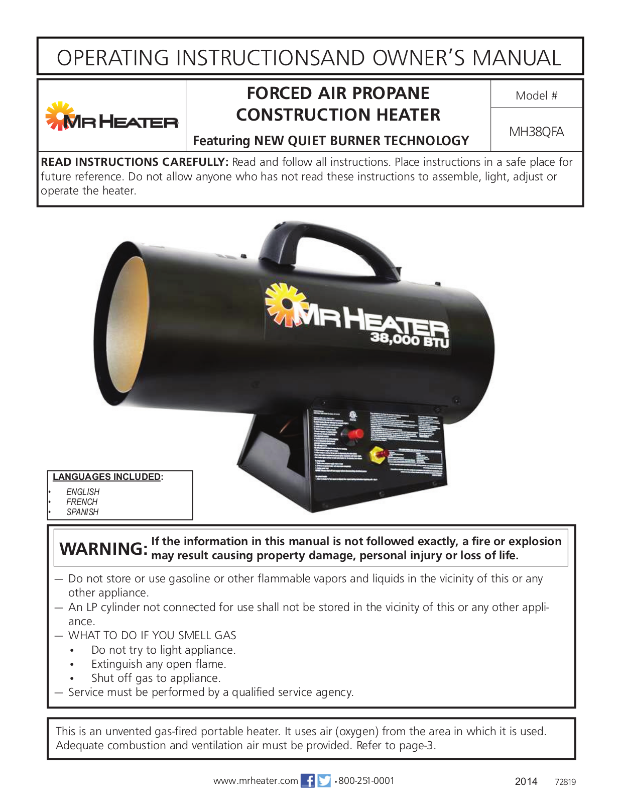 Mr. Heater MH38QFA User Manual