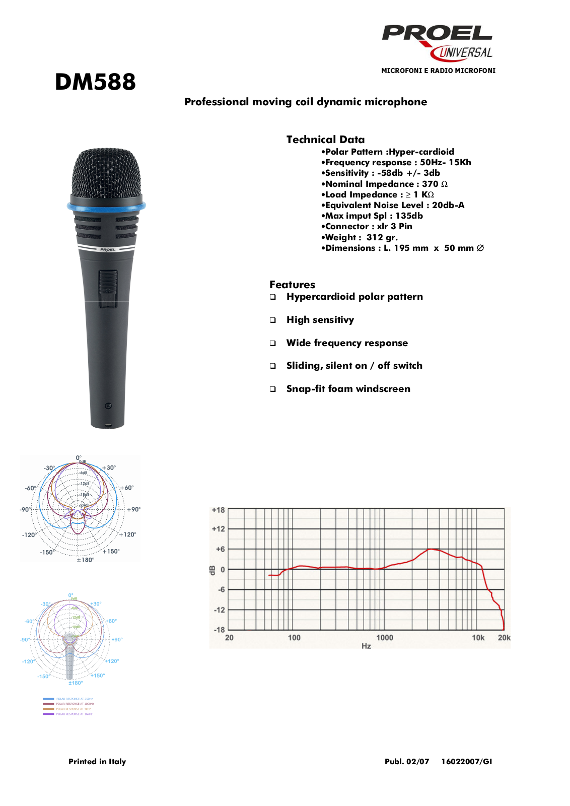 Proel DM586 Technical Data