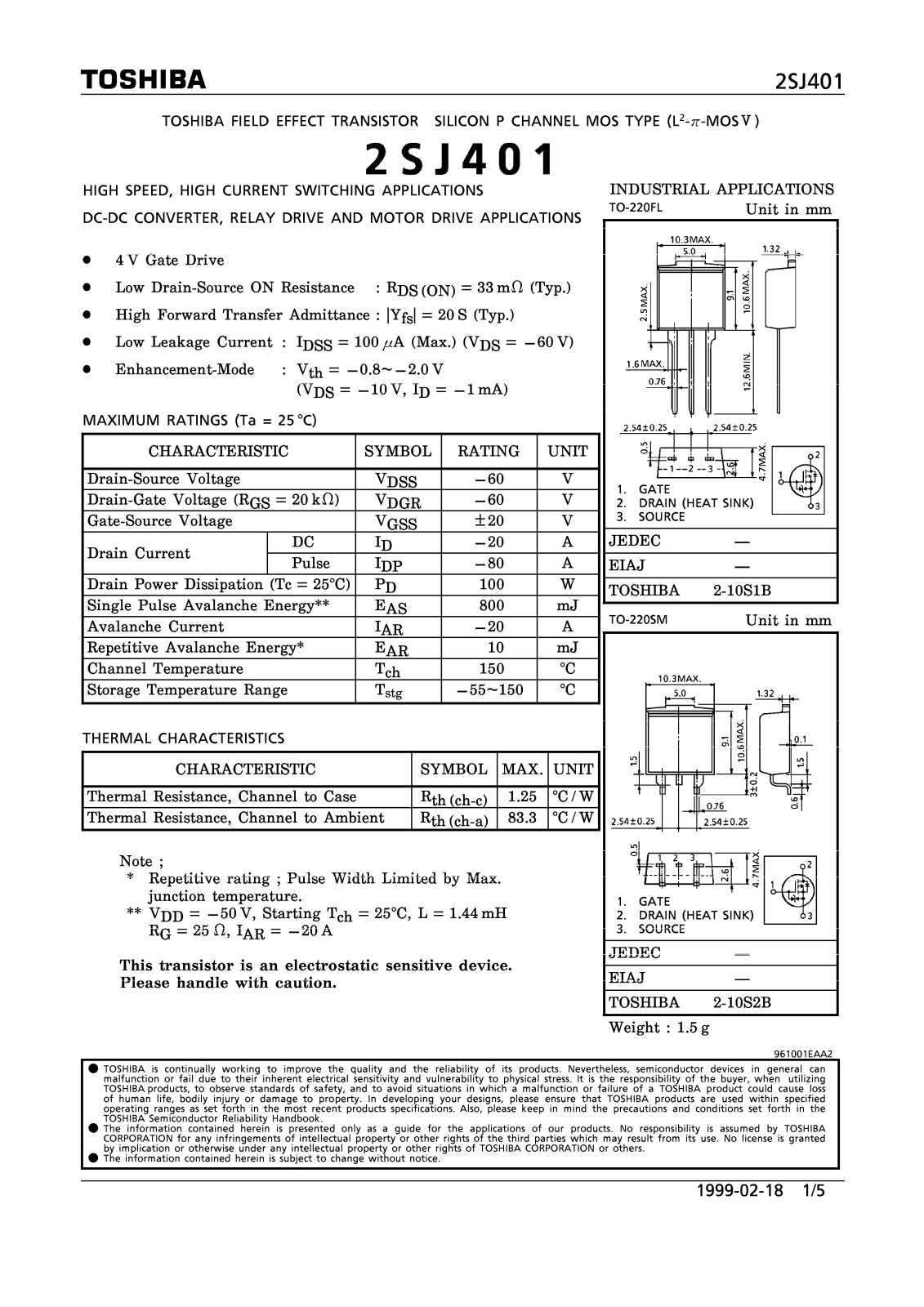 Toshiba 2SJ401 Datasheet