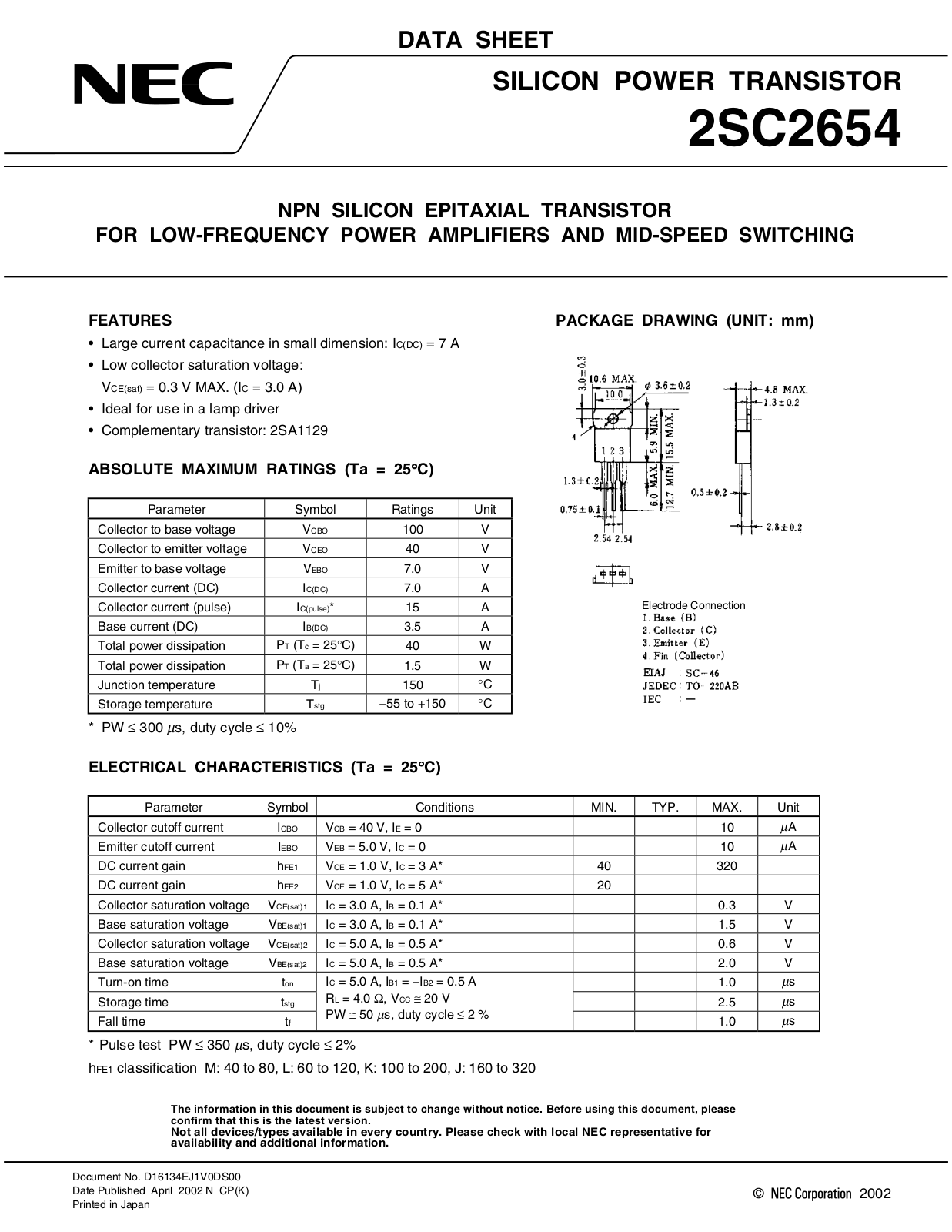 NEC 2sc2654 Datasets - ManualMachine.com