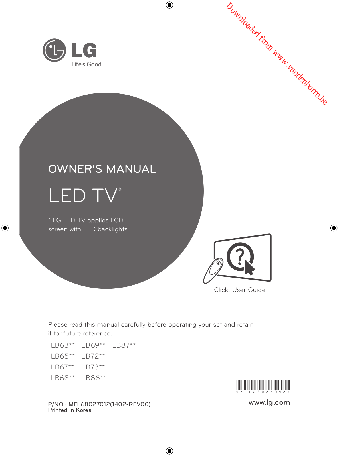 LG LB67 series, LB65 series, LB72 series, LB68 series, LB73 series Owner's Manual