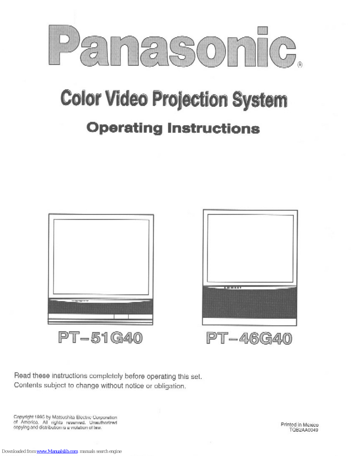 Panasonic PT-46G40, PT-51G40, PT46G40U - 46