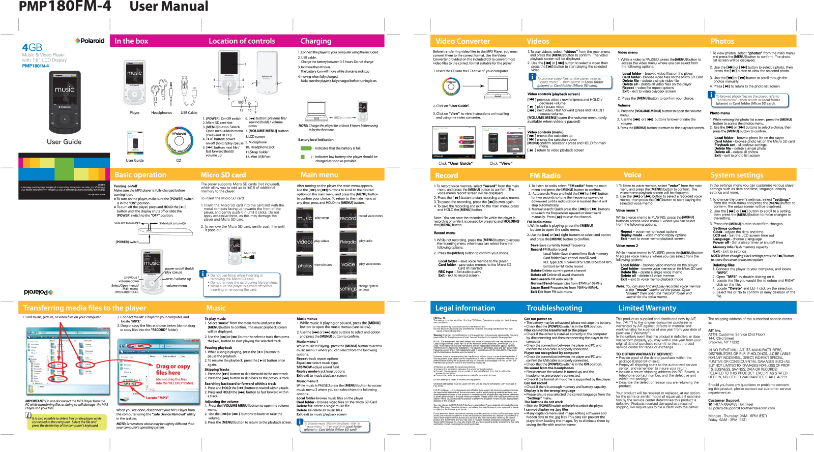 Polaroid PMP180FM User Manual