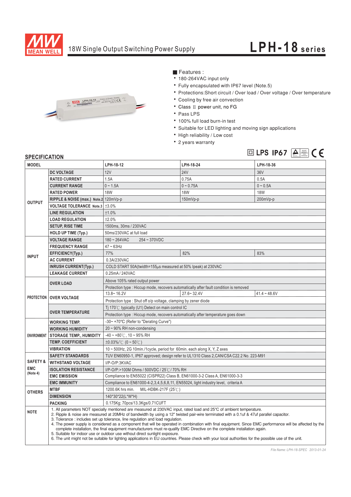 Datasheet LPH-18-12 Specification - ManualMachine.com