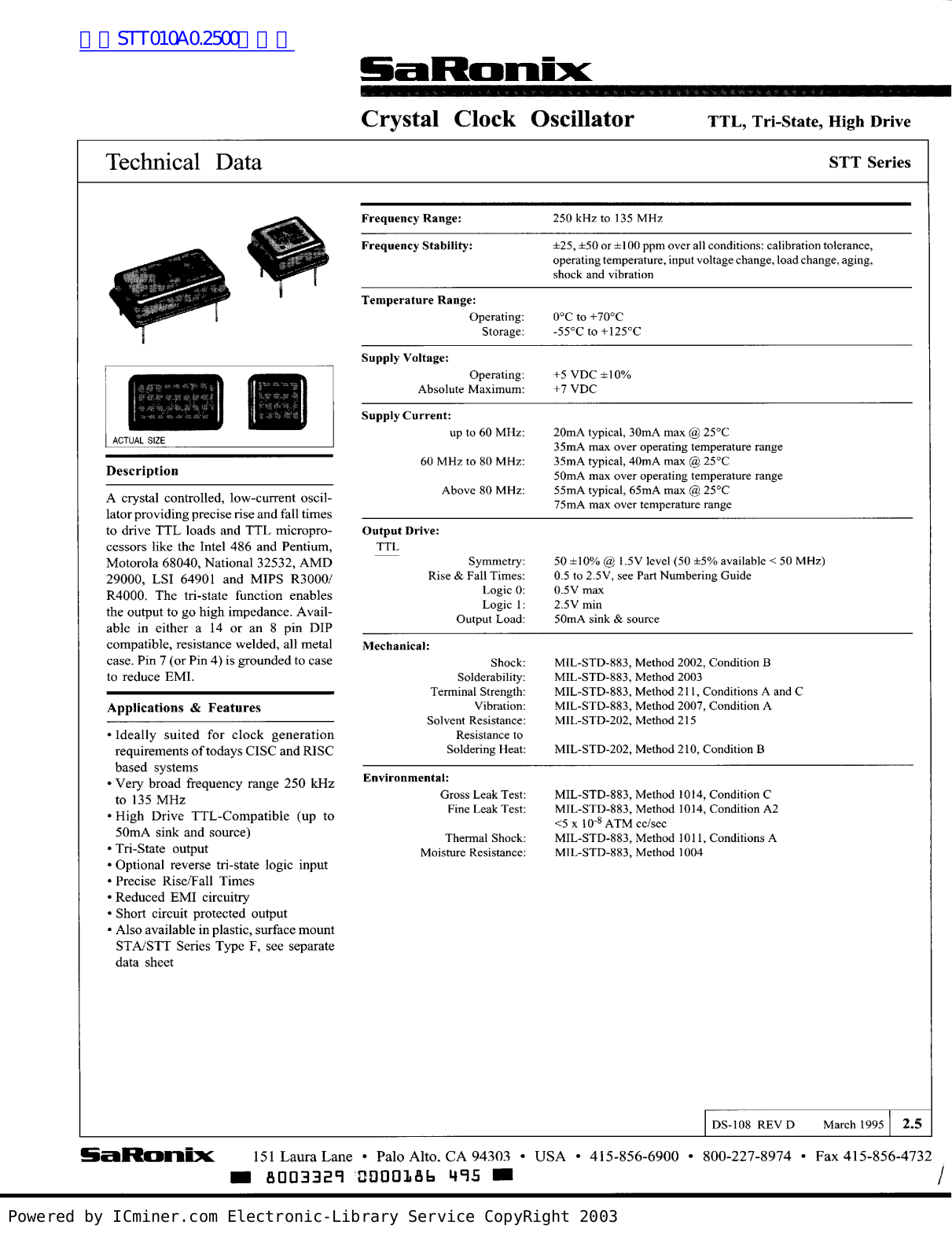 SaRonix STT Technical data