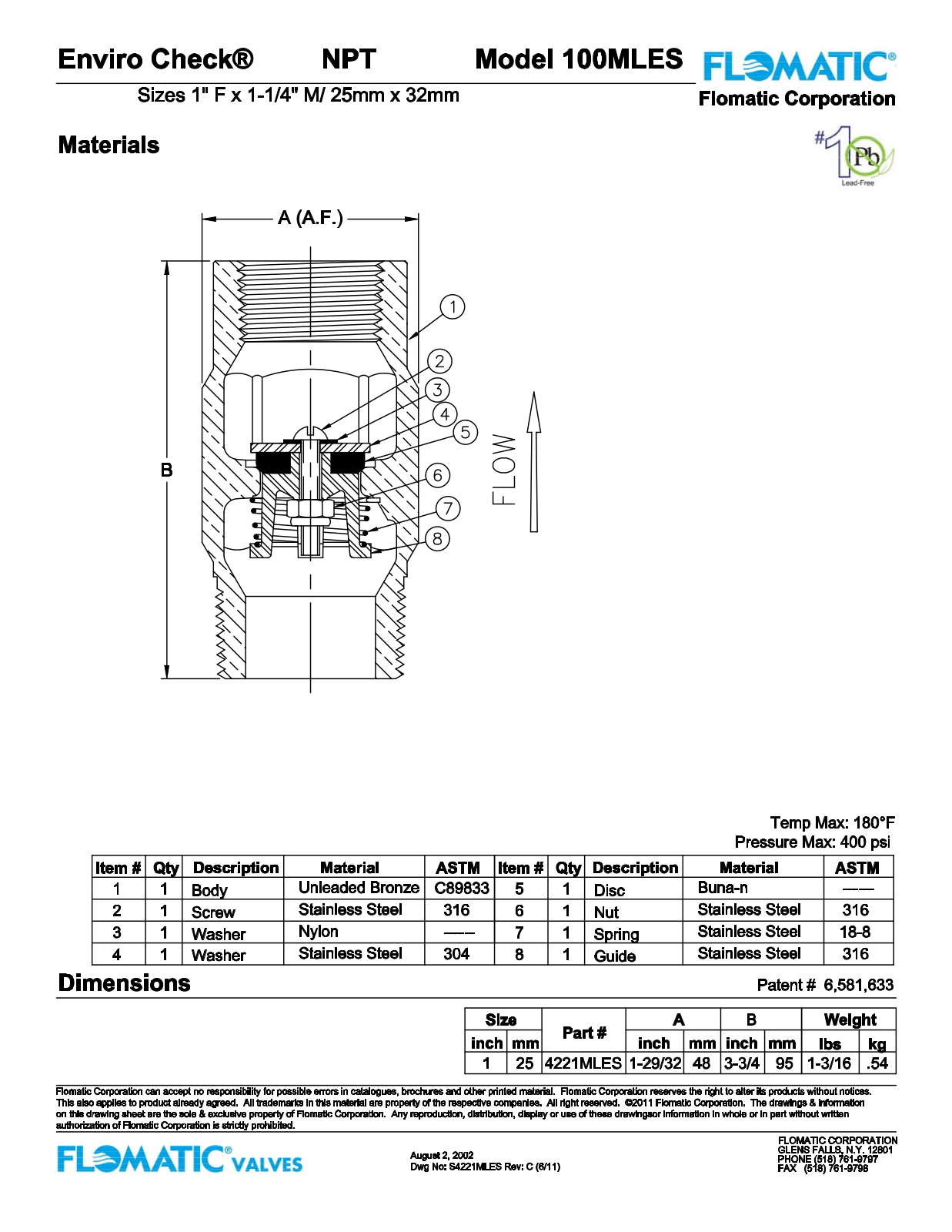 Flomatic 100MLES Parts List