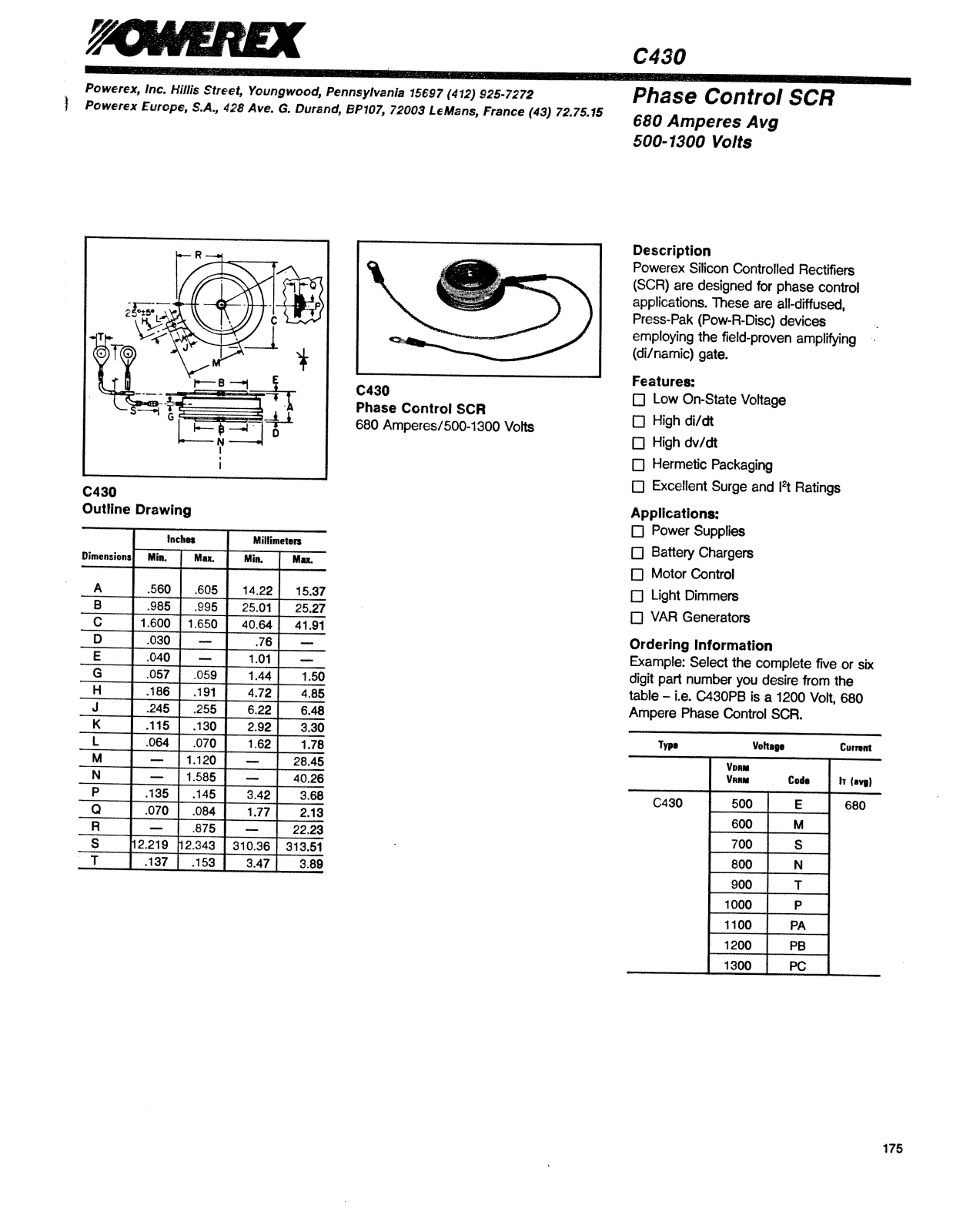 Powerex C430 Data Sheet