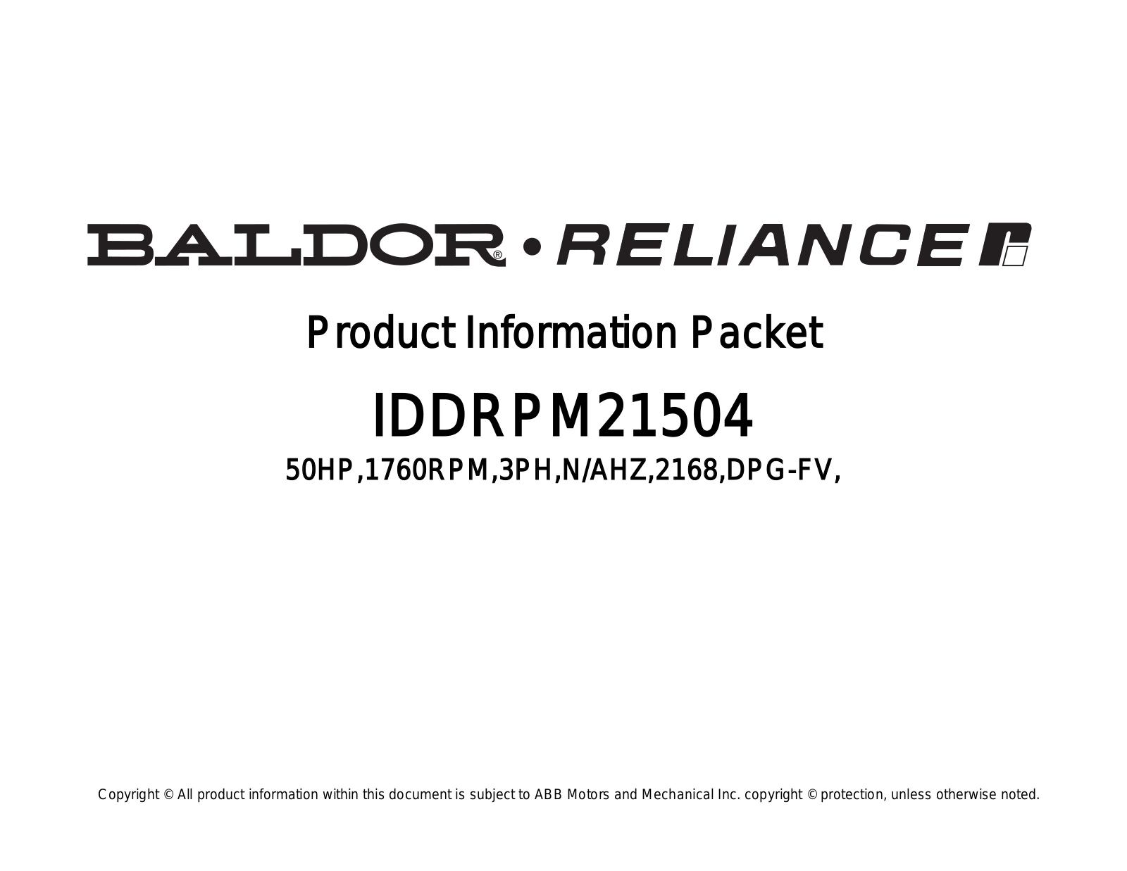 Baldor IDDRPM21504 Product Information Sheet