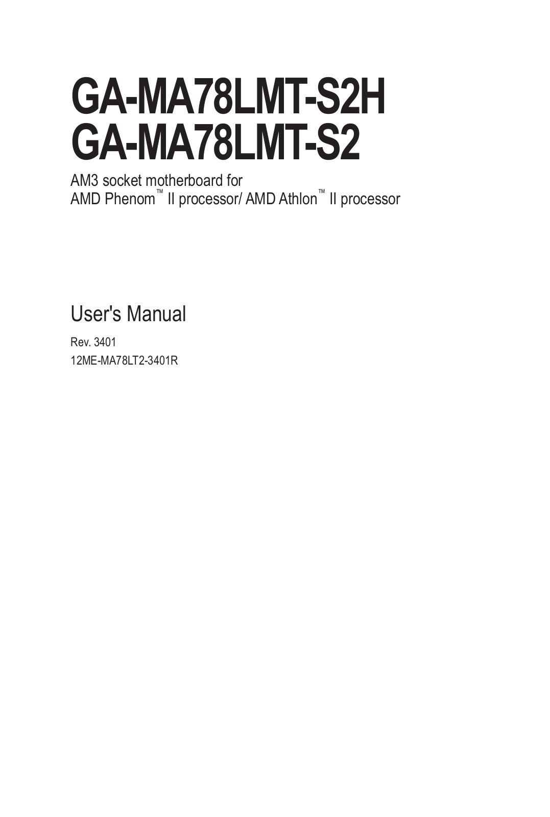 GIGABYTE GA-MA78LMT-S2 Owner's Manual